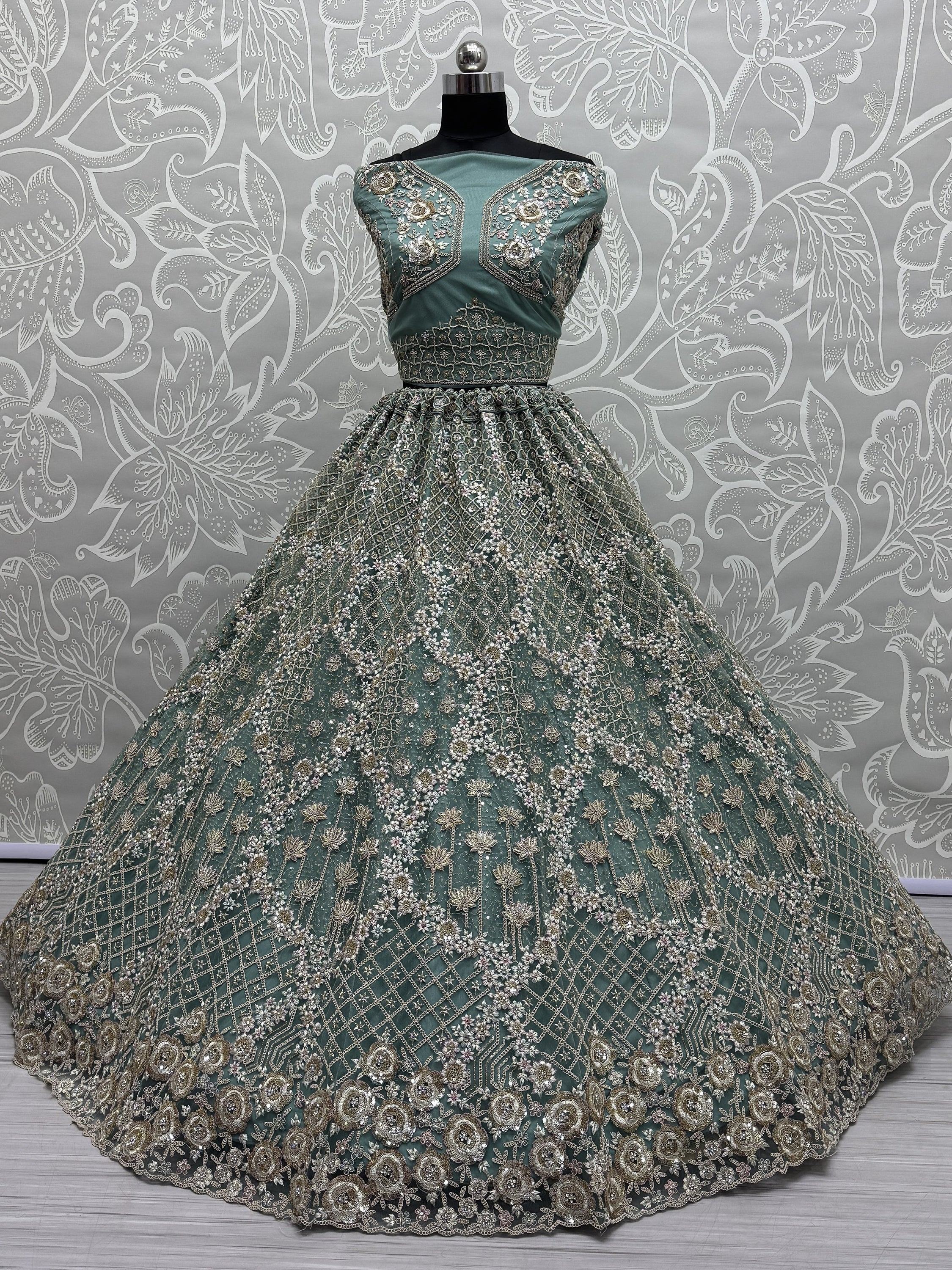 Blue Wonderful Zircon Work Net Bridesmaid Lehenga Choli With Dupatta