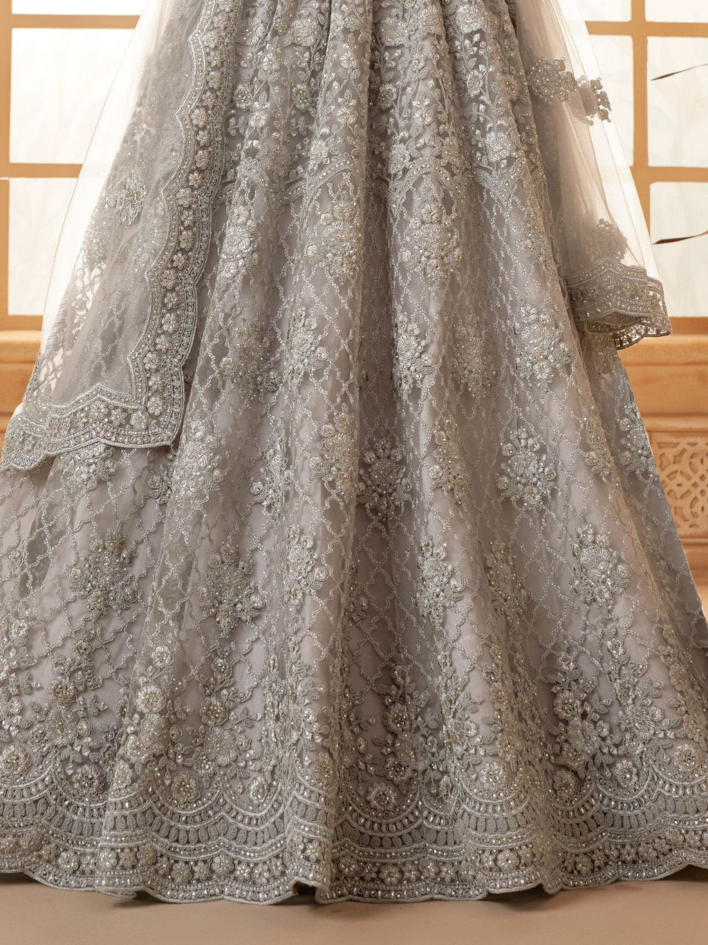 Wonderful Grey Embroidered Net Engagement Wear Lehenga Choli
