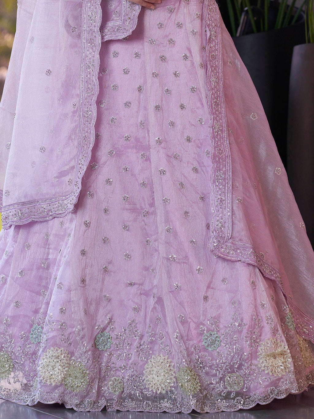 Wonderful Lavender Jarkan Work Organza Designer Lehenga Choli