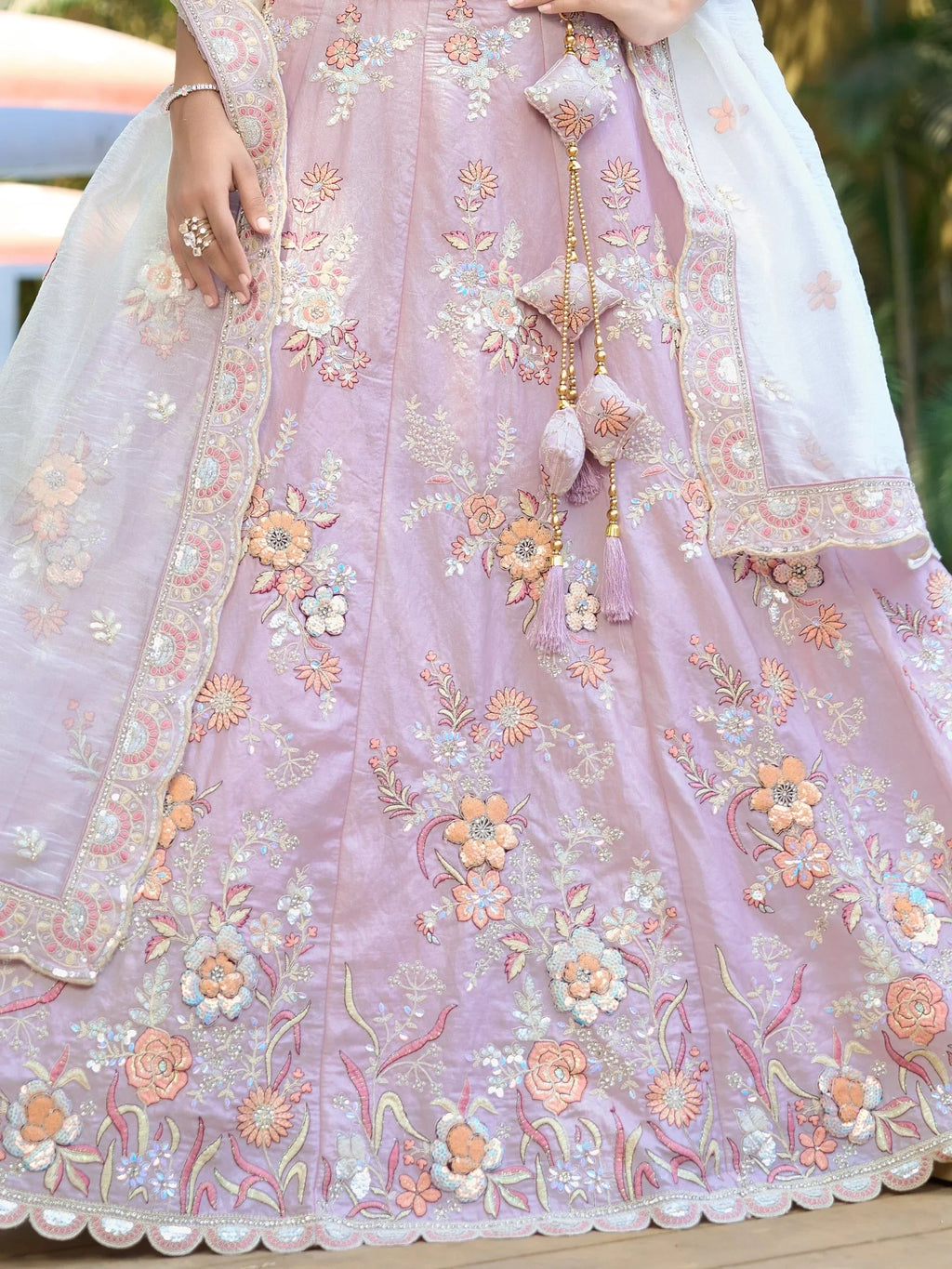 Wonderful Lavender Thread Work Organza Event Wear Lehenga Choli