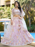 Wonderful Lavender Thread Work Organza Event Wear Lehenga Choli