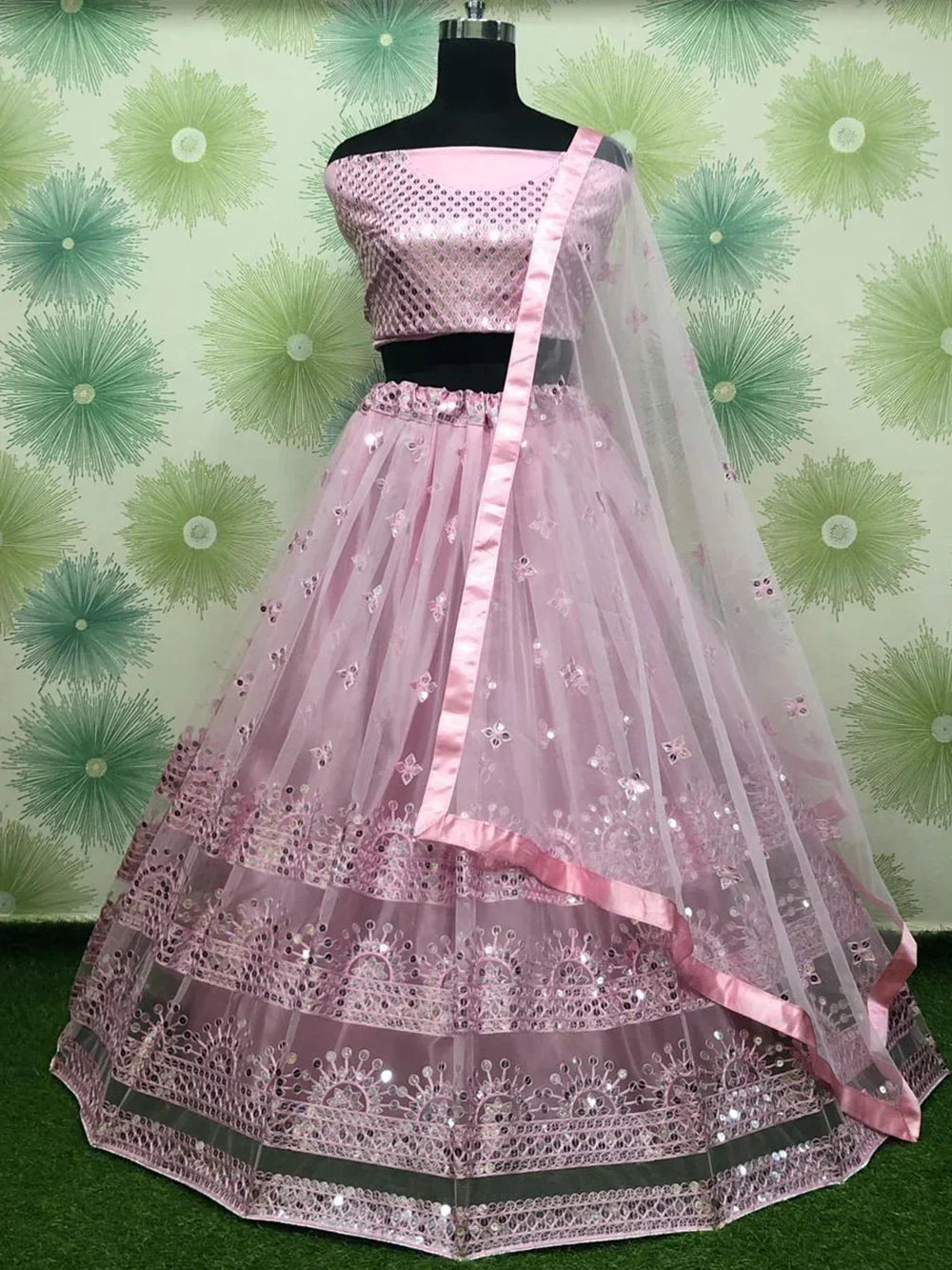 Wonderful Pink Sequins Net Party Wear Lehenga Choli With Dupatta