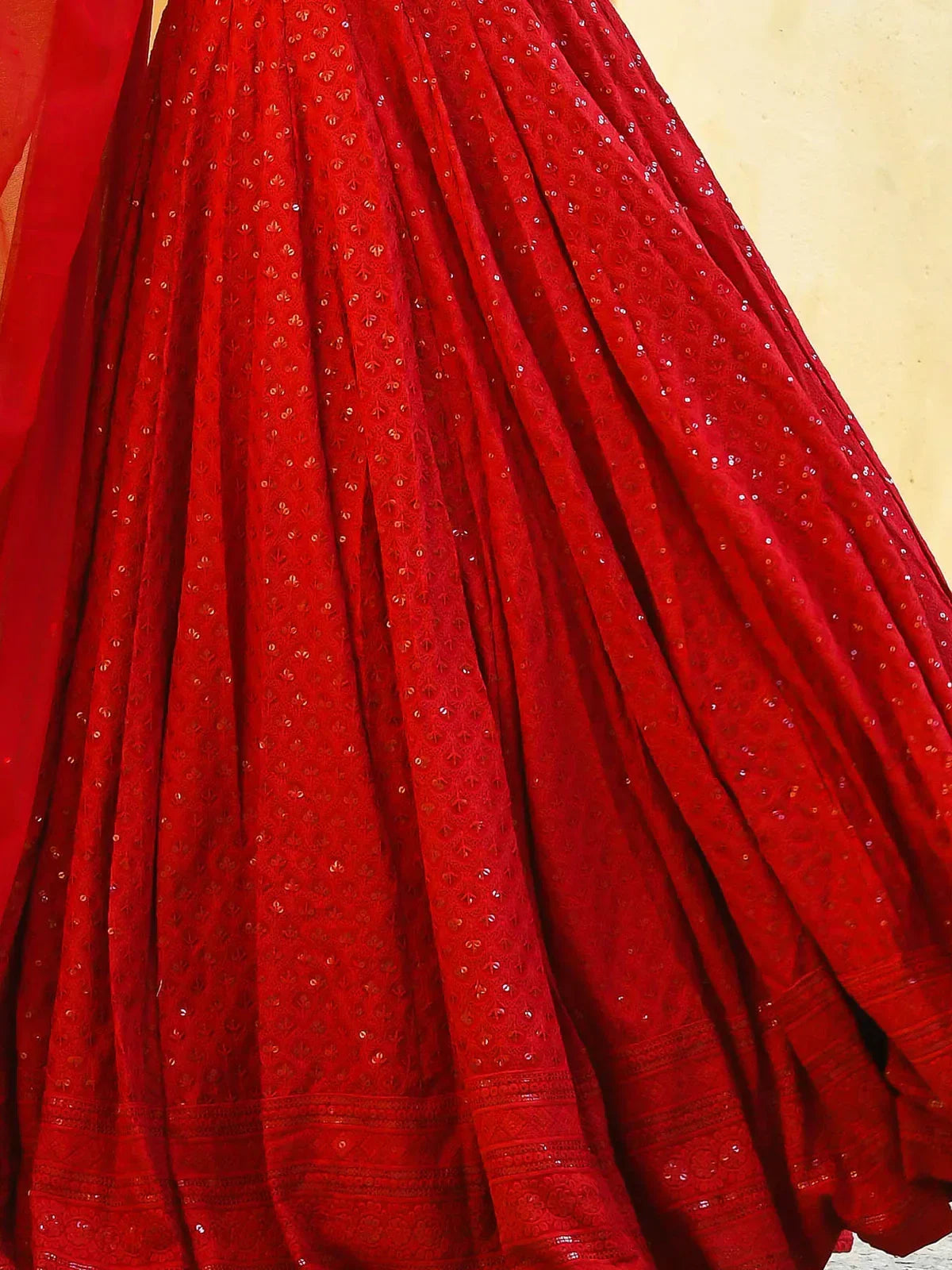 Red Sweet Sequins Georgette Reception Wear Lehenga Choli