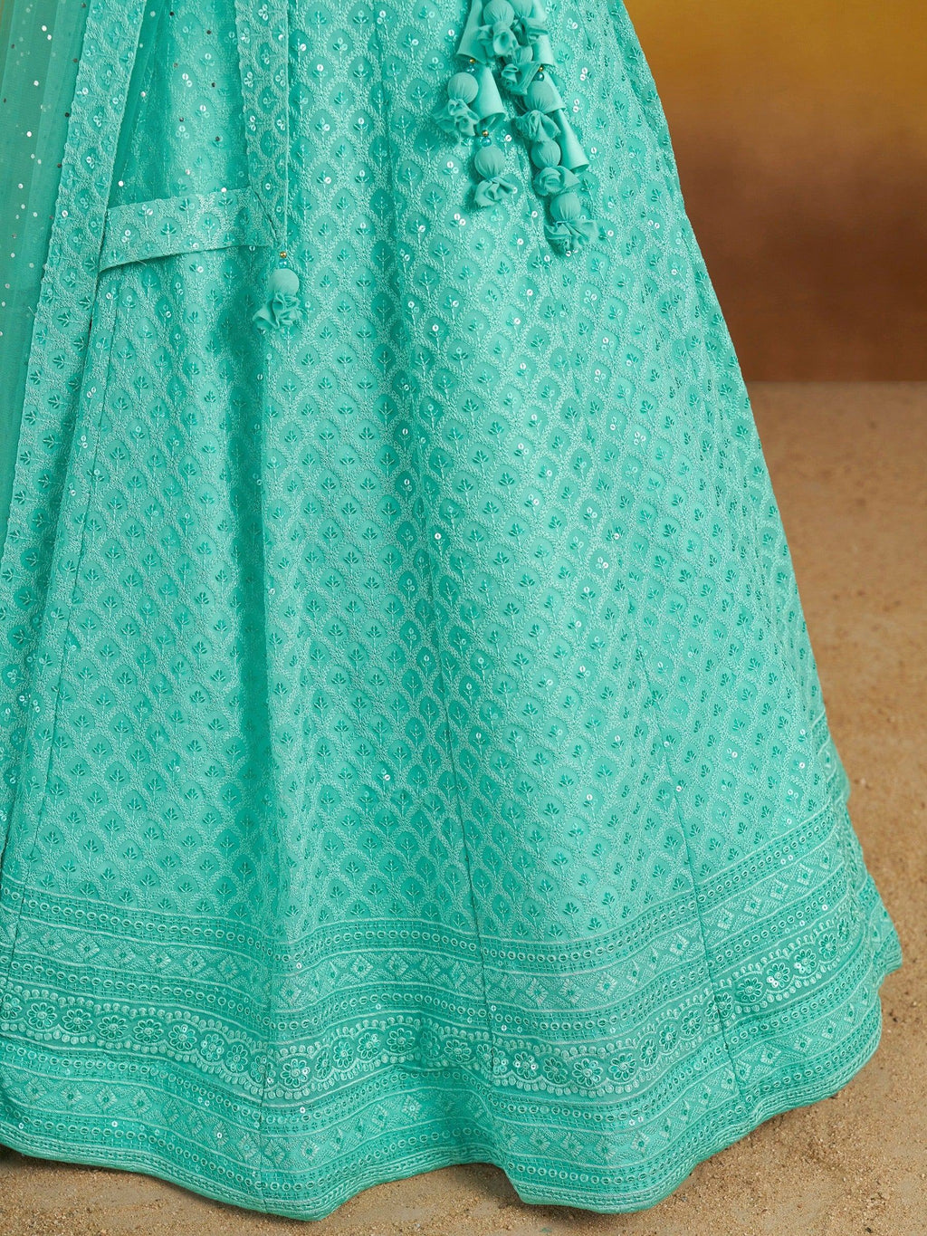 Sky Blue Sweet Sequins Georgette Reception Wear Lehenga Choli