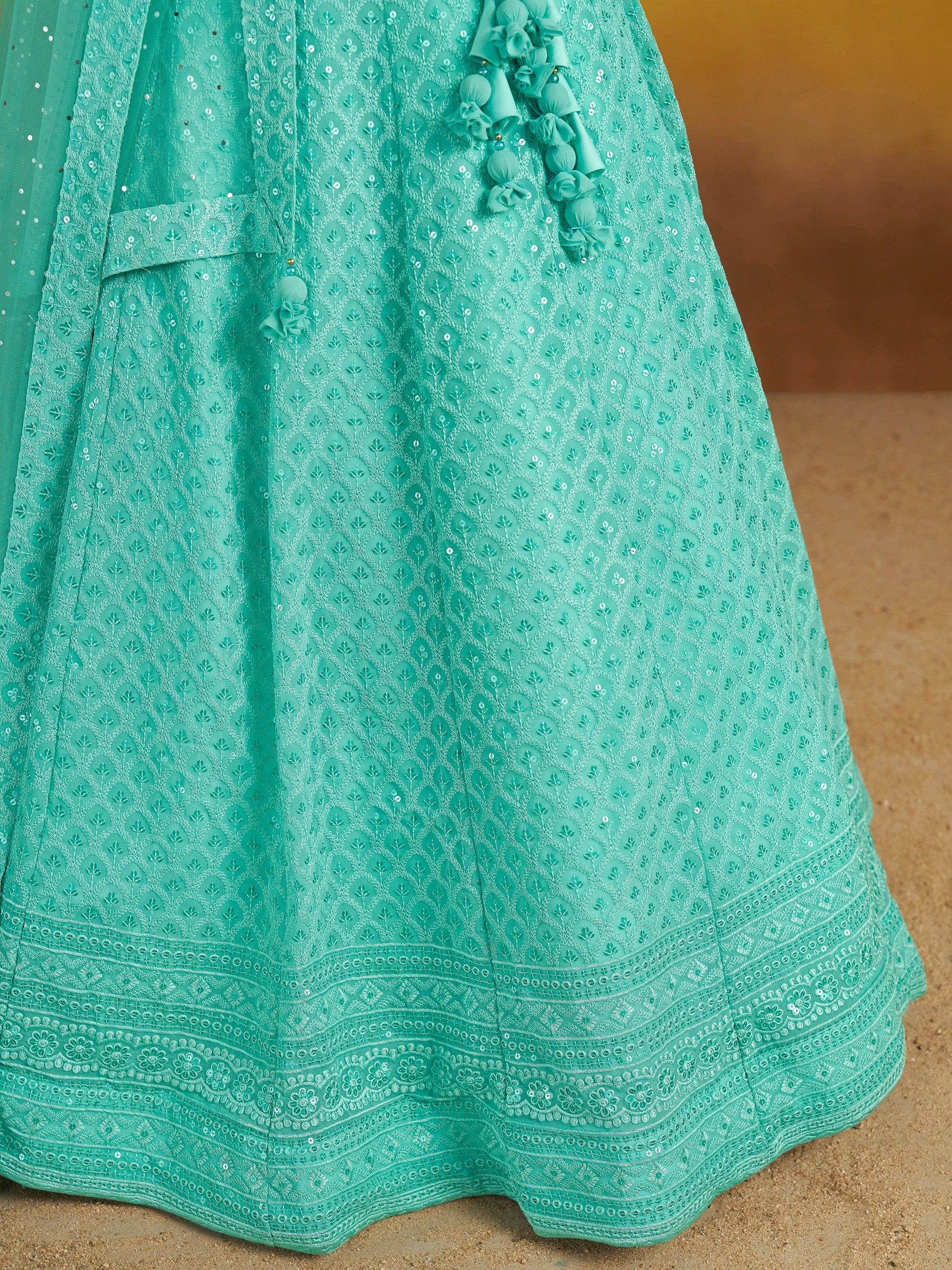 Sky Blue Sweet Sequins Georgette Reception Wear Lehenga Choli