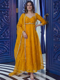 Mustard Beautiful Sequins Silk Haldi Wear Anarkali Gown