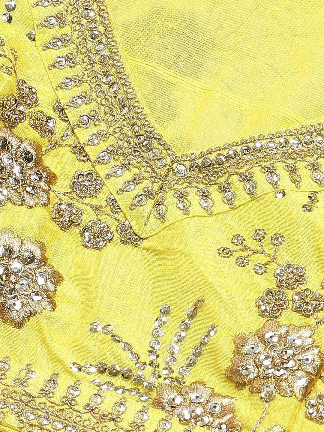 Yellow & Toned Embroidered Semi-Stitched Myntra Party Wear Lehenga & Unstitched Blouse with Dupatta
