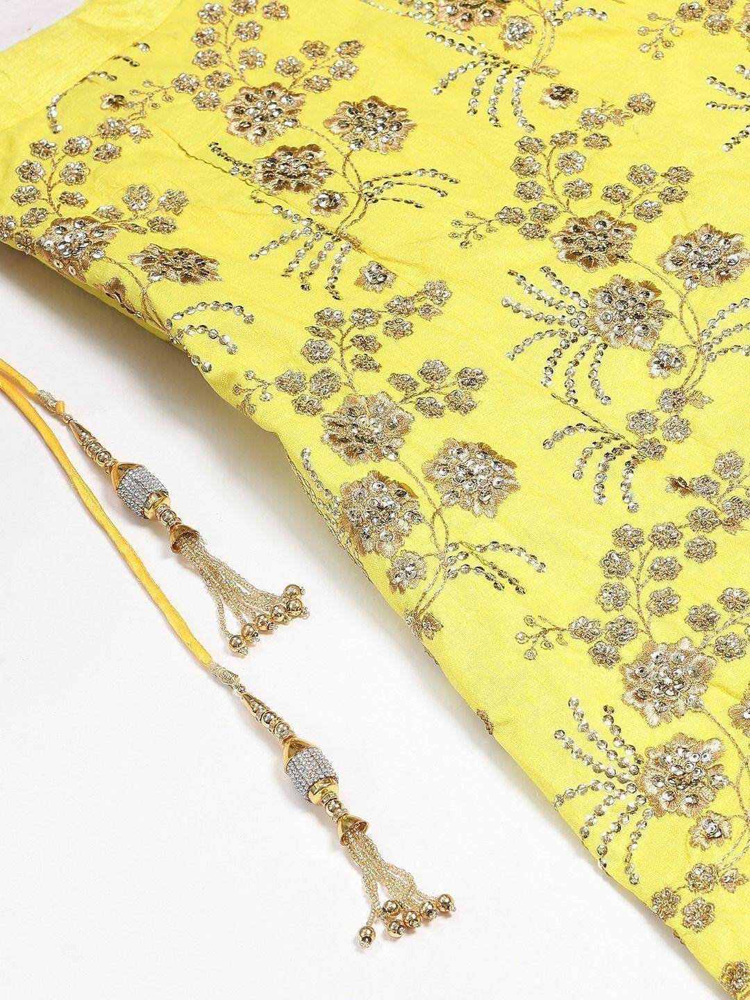 Yellow & Toned Embroidered Semi-Stitched Myntra Party Wear Lehenga & Unstitched Blouse with Dupatta