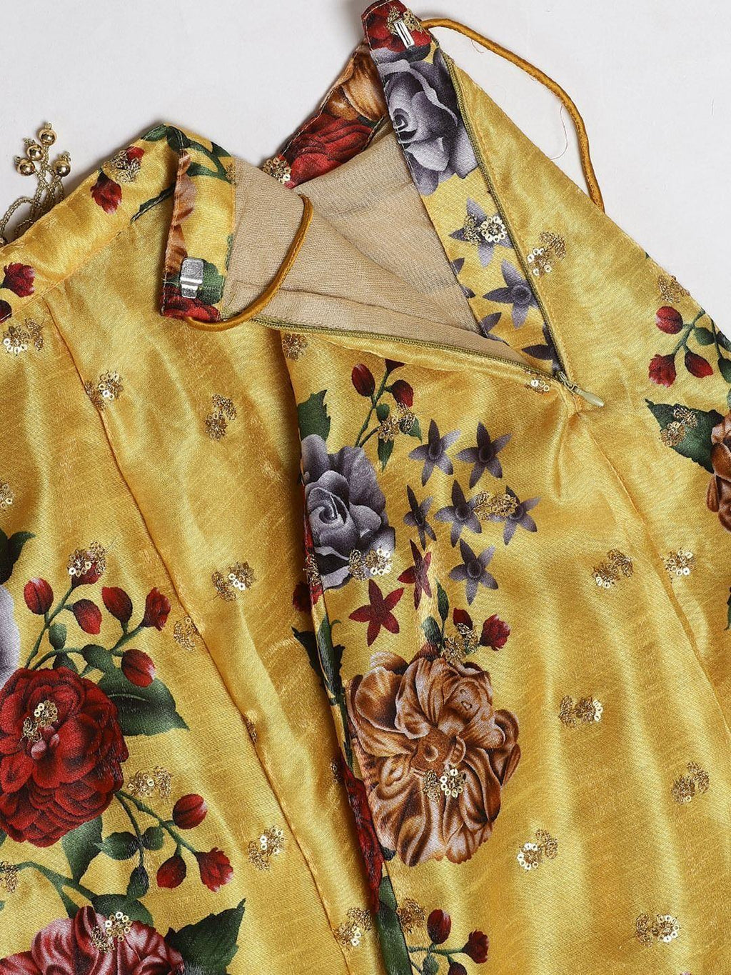 Yellow & Printed Semi-Stitched Myntra Lehenga & Unstitched Blouse with Dupatta