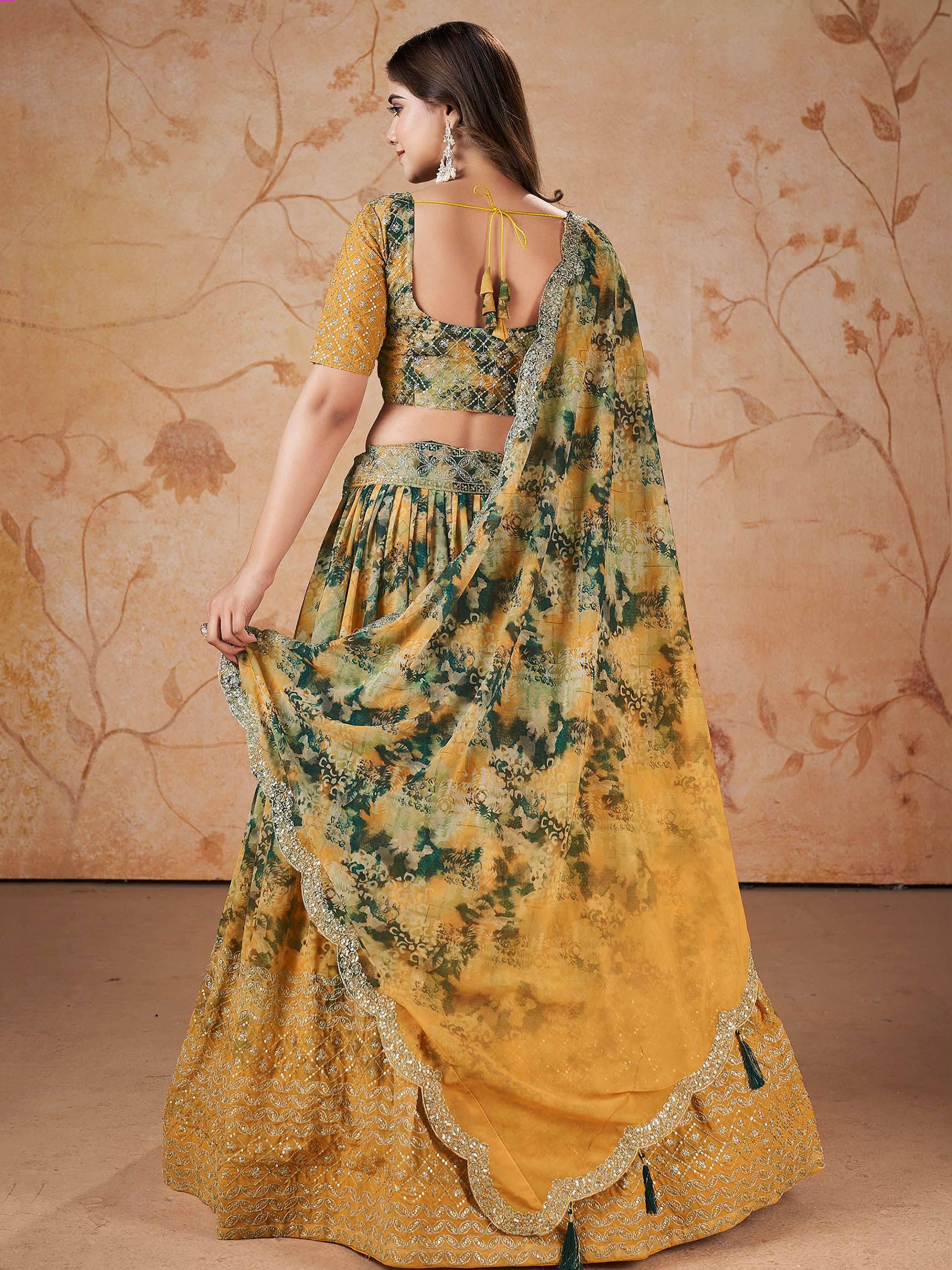 Incredible Yellow Georgette Digital Printed Party Wear Lehenga Choli