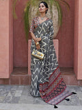 Captivating Black Digital Printed Crepe Event Wear Saree With Blouse