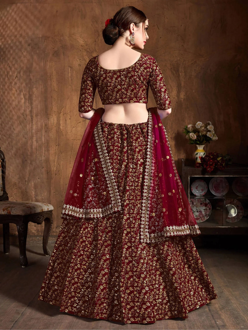 Maroon Zari Embroidery Raw Silk Wedding Lehenga Choli With Dupatta