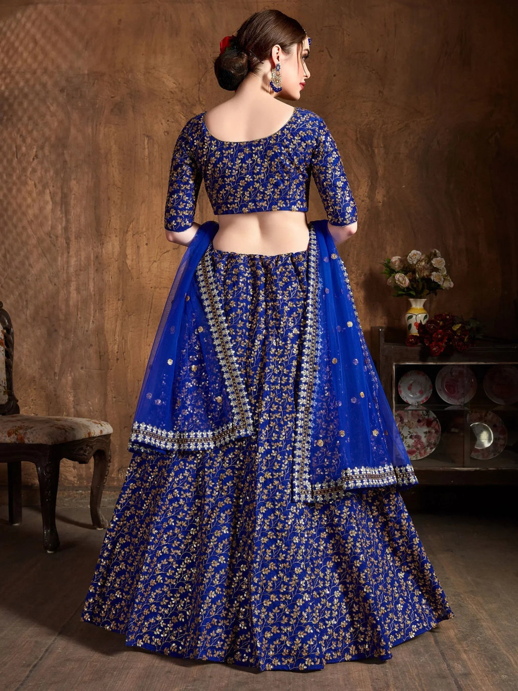 Blue Zari Embroidery Raw Silk Wedding Lehenga Choli With Dupatta