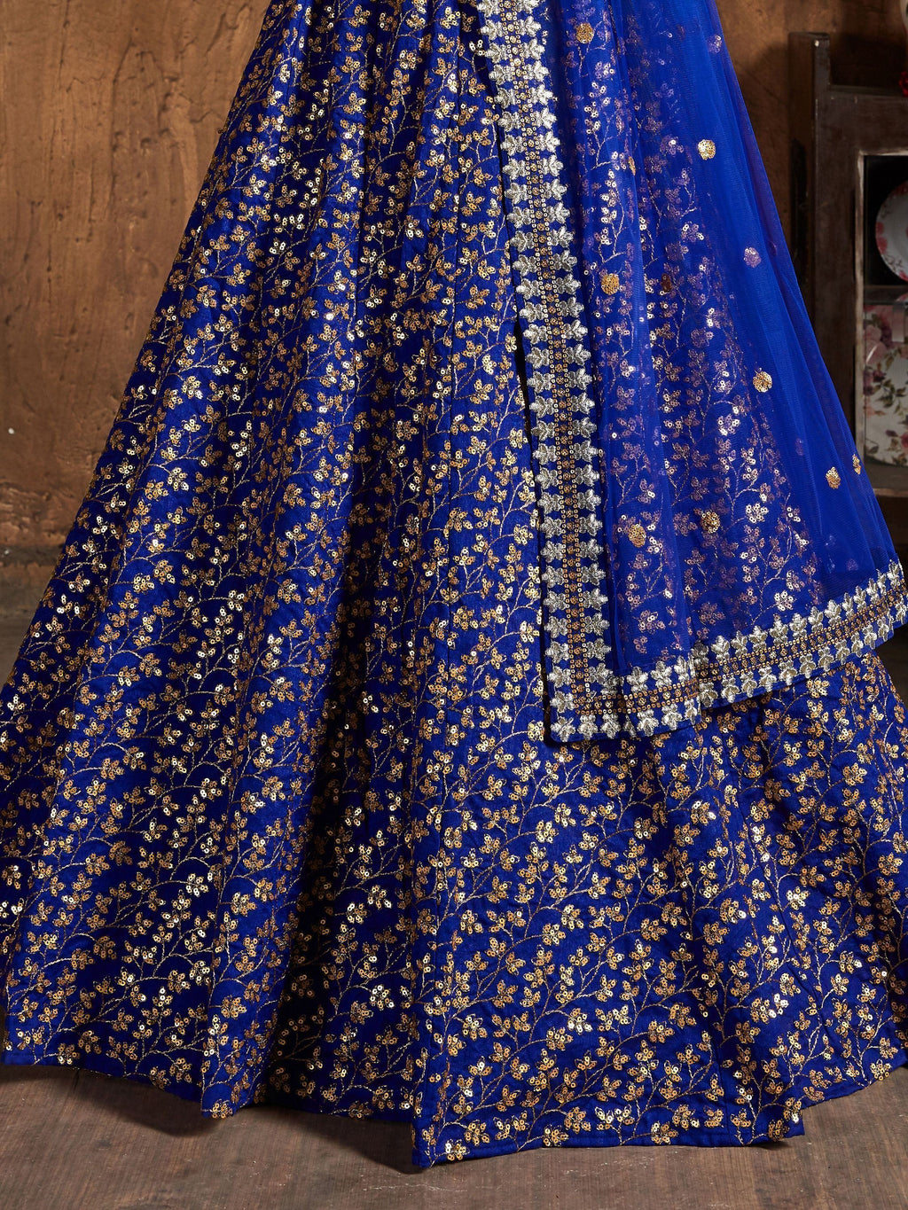 Blue Zari Embroidery Raw Silk Wedding Lehenga Choli With Dupatta