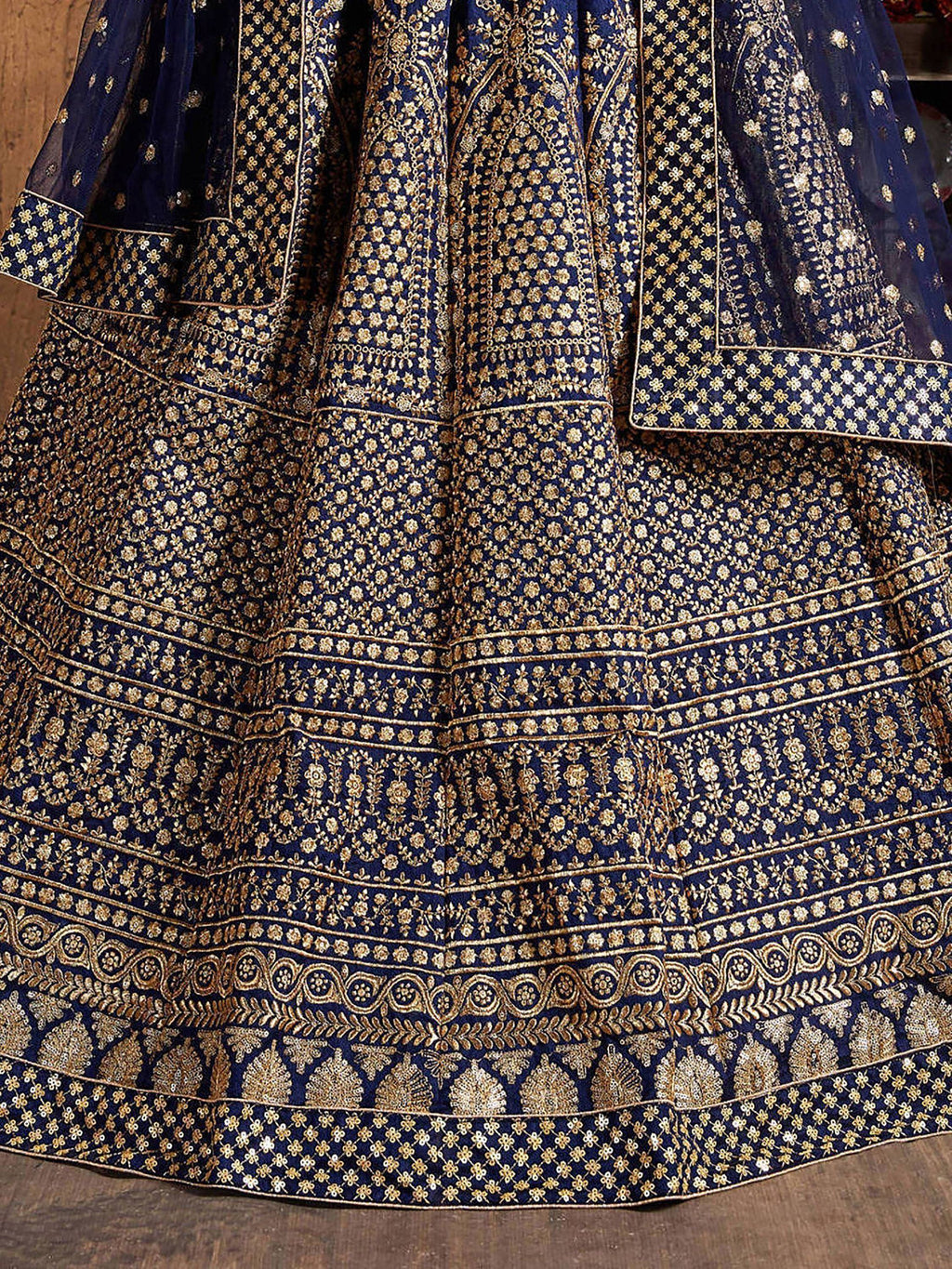 Navy Sequins Raw Silk Wedding Lehenga Choli With Dupatta
