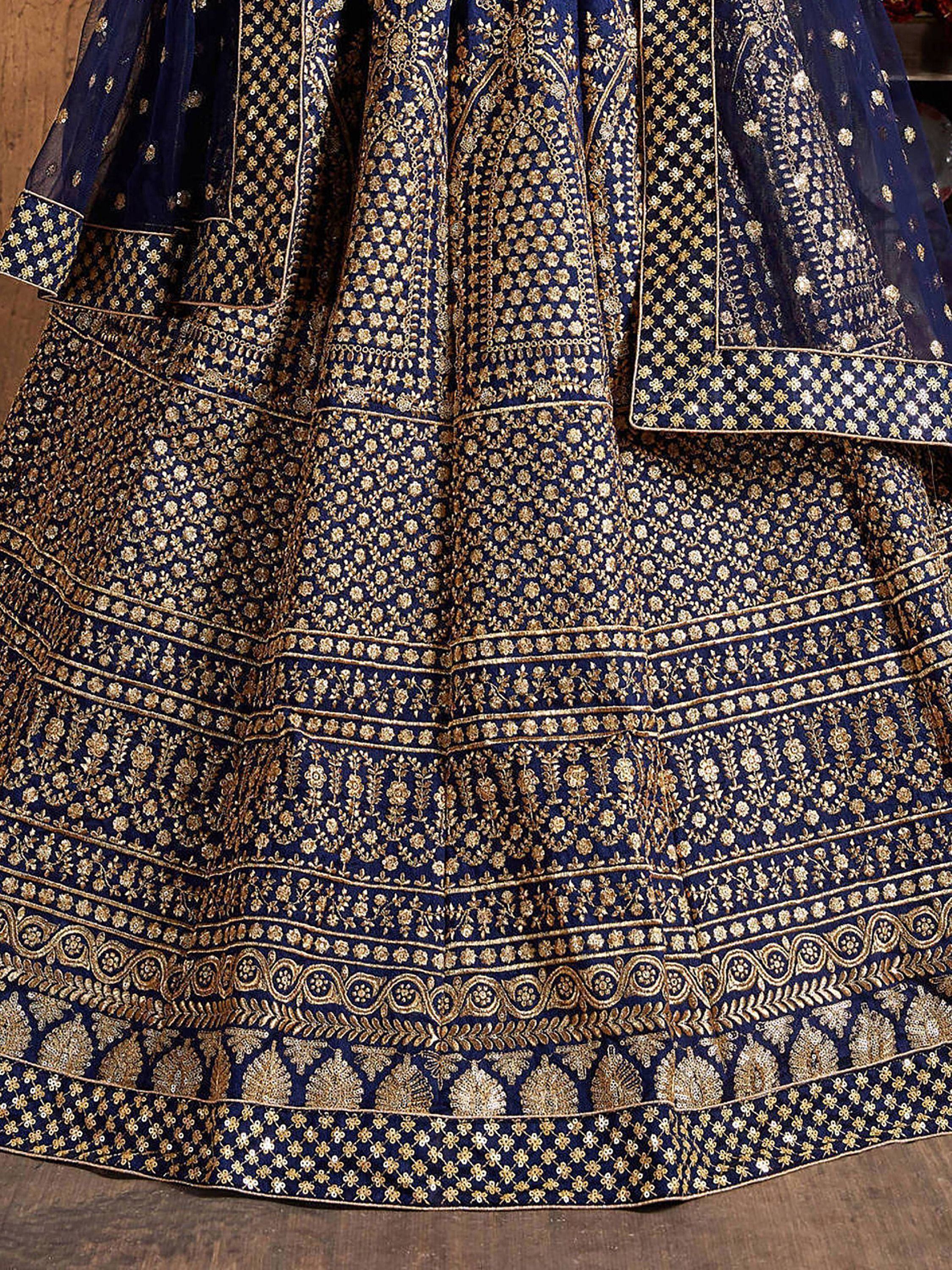 Navy Sequins Raw Silk Wedding Lehenga Choli With Dupatta