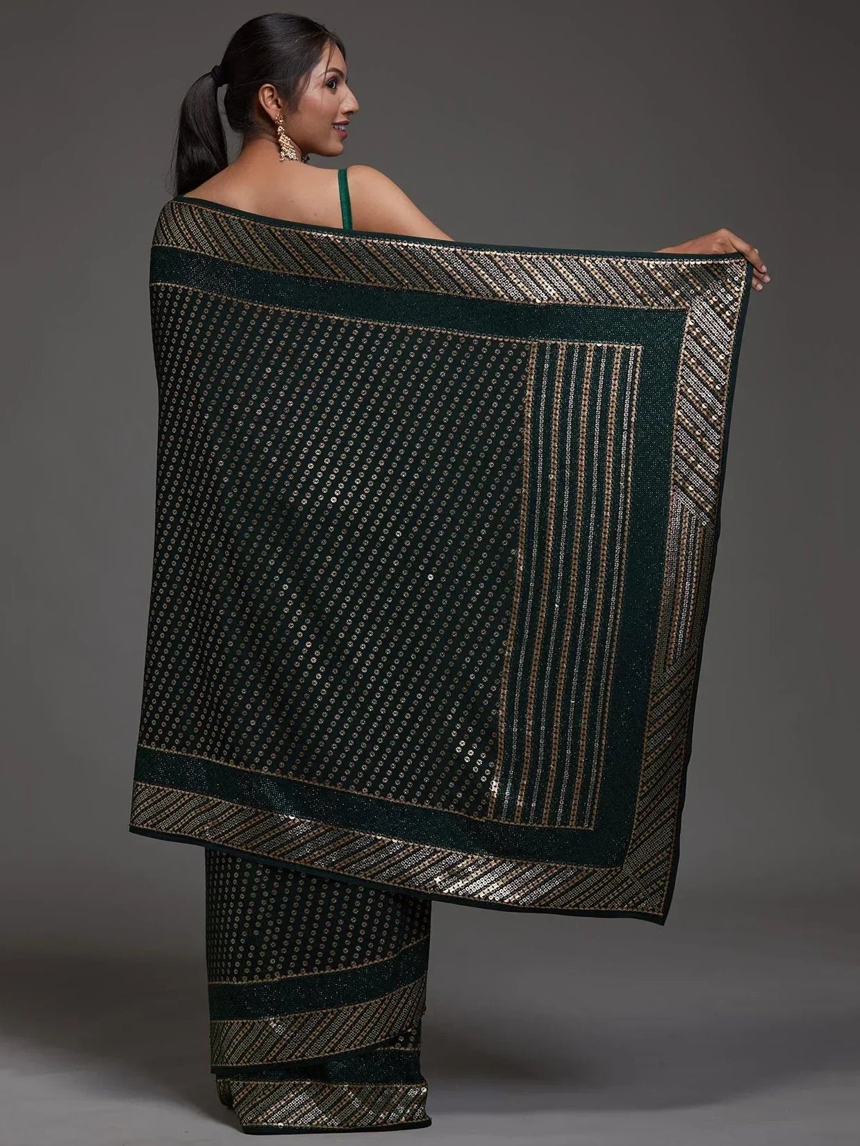 Green Adorable Sequins Georgette Party Wear Saree With Blouse