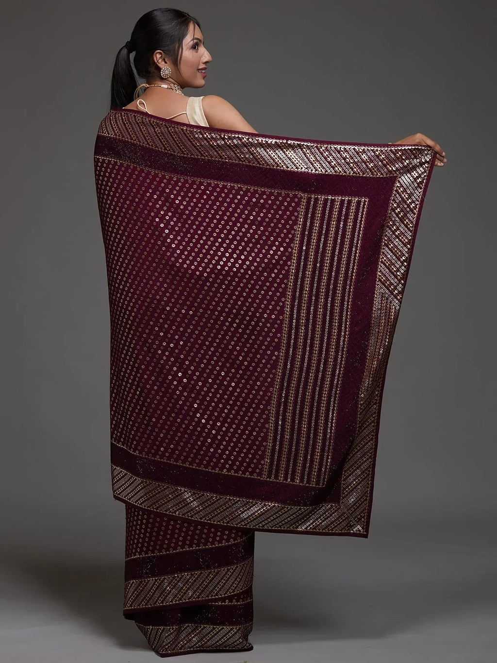 Maroon Adorable Sequins Georgette Party Wear Saree With Blouse