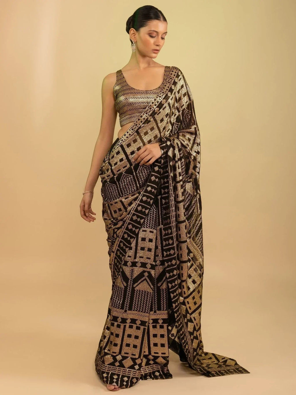 Black Enchanting Sequins Georgette Event Wear Saree With Blouse