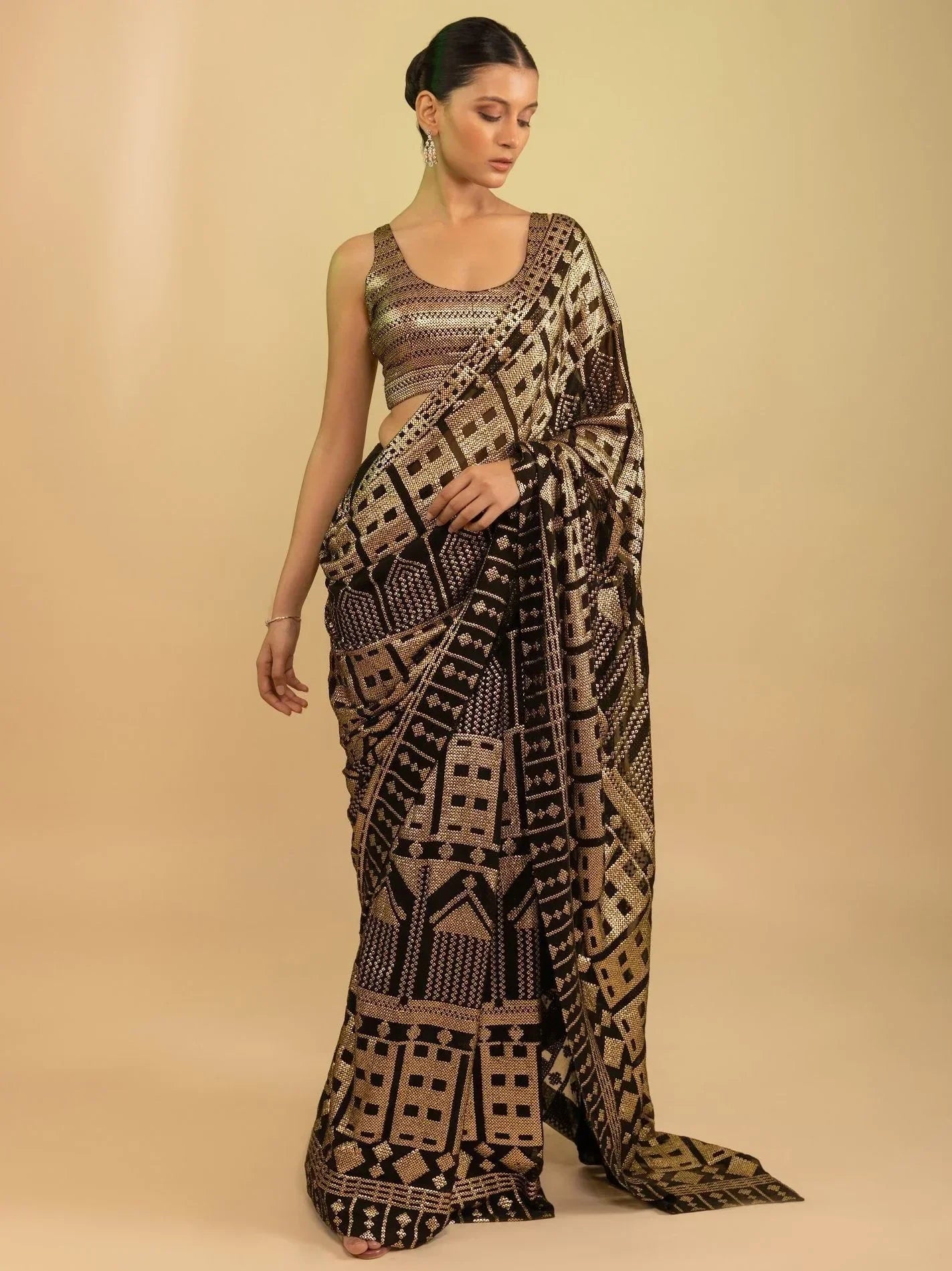 Black Enchanting Sequins Georgette Event Wear Saree With Blouse