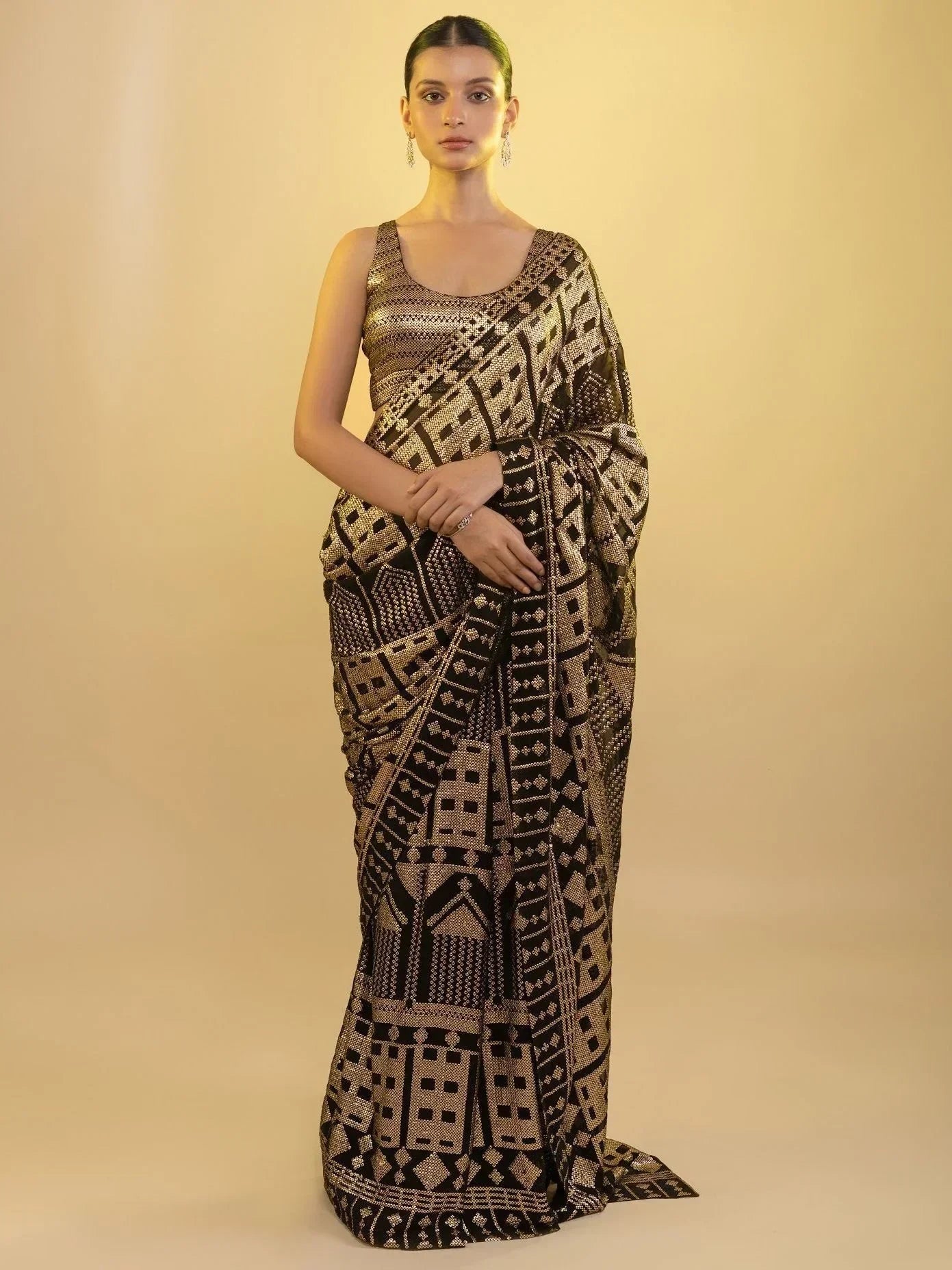 Black Enchanting Sequins Georgette Event Wear Saree With Blouse