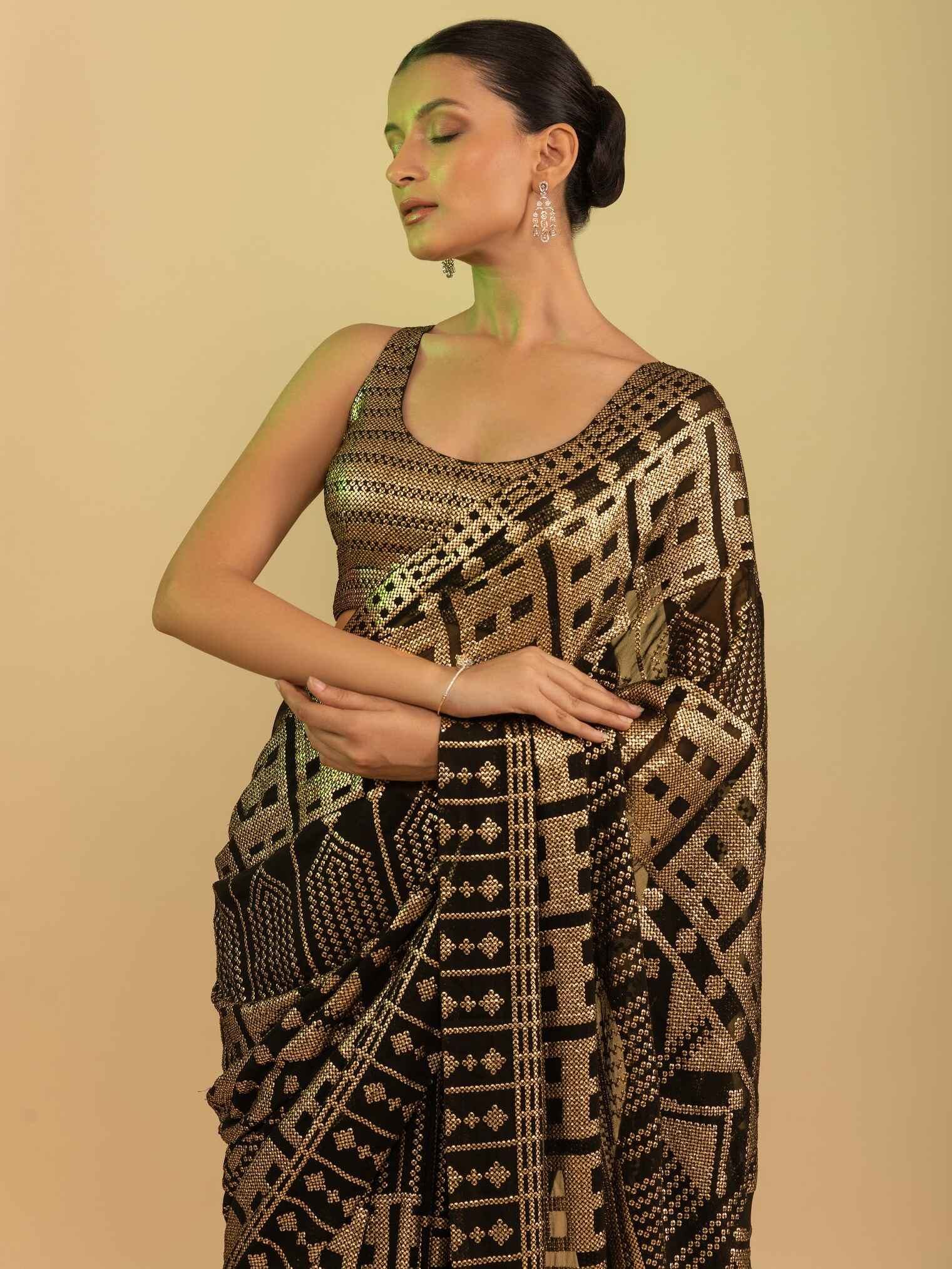 Black Enchanting Sequins Georgette Event Wear Saree With Blouse