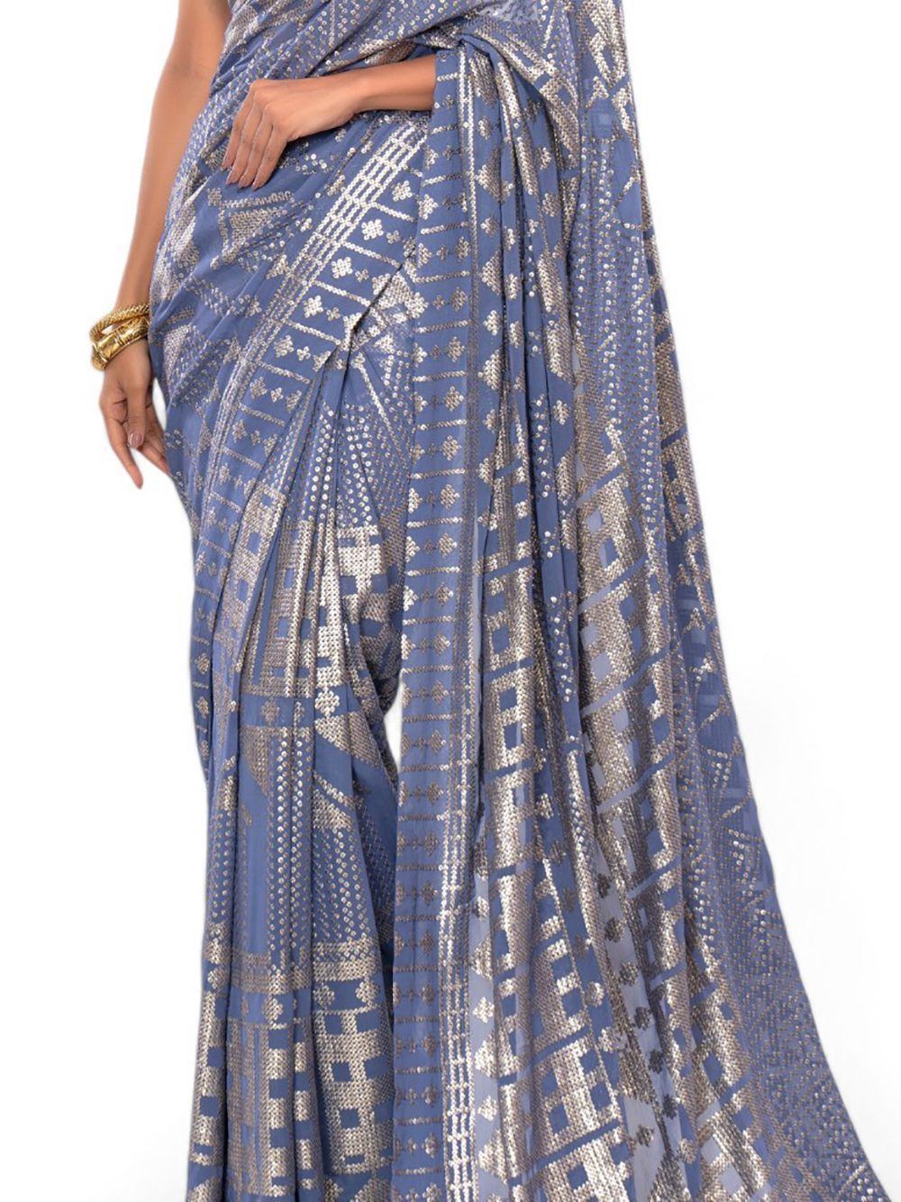 Grey Enchanting Sequins Georgette Event Wear Saree With Blouse