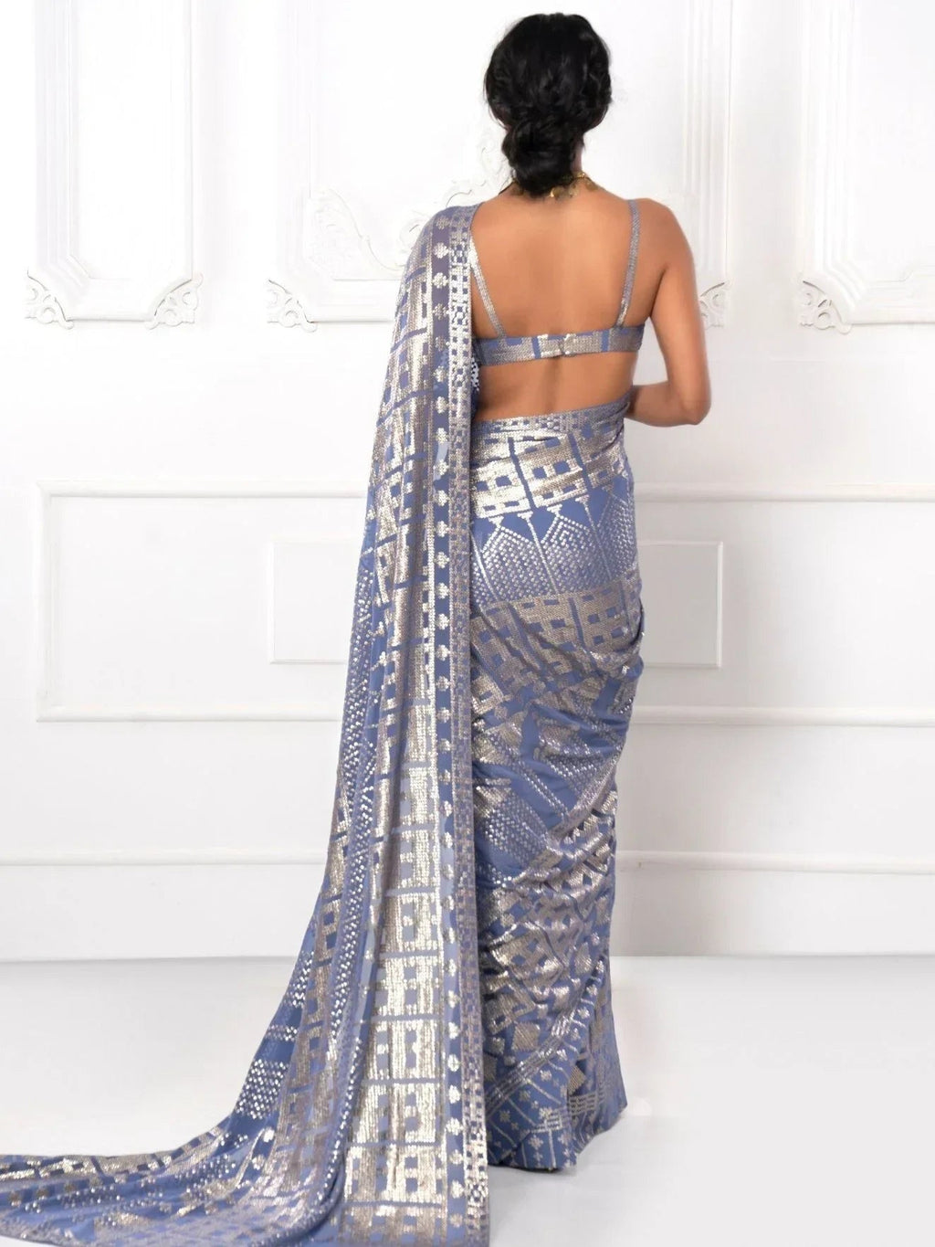 Grey Enchanting Sequins Georgette Event Wear Saree With Blouse