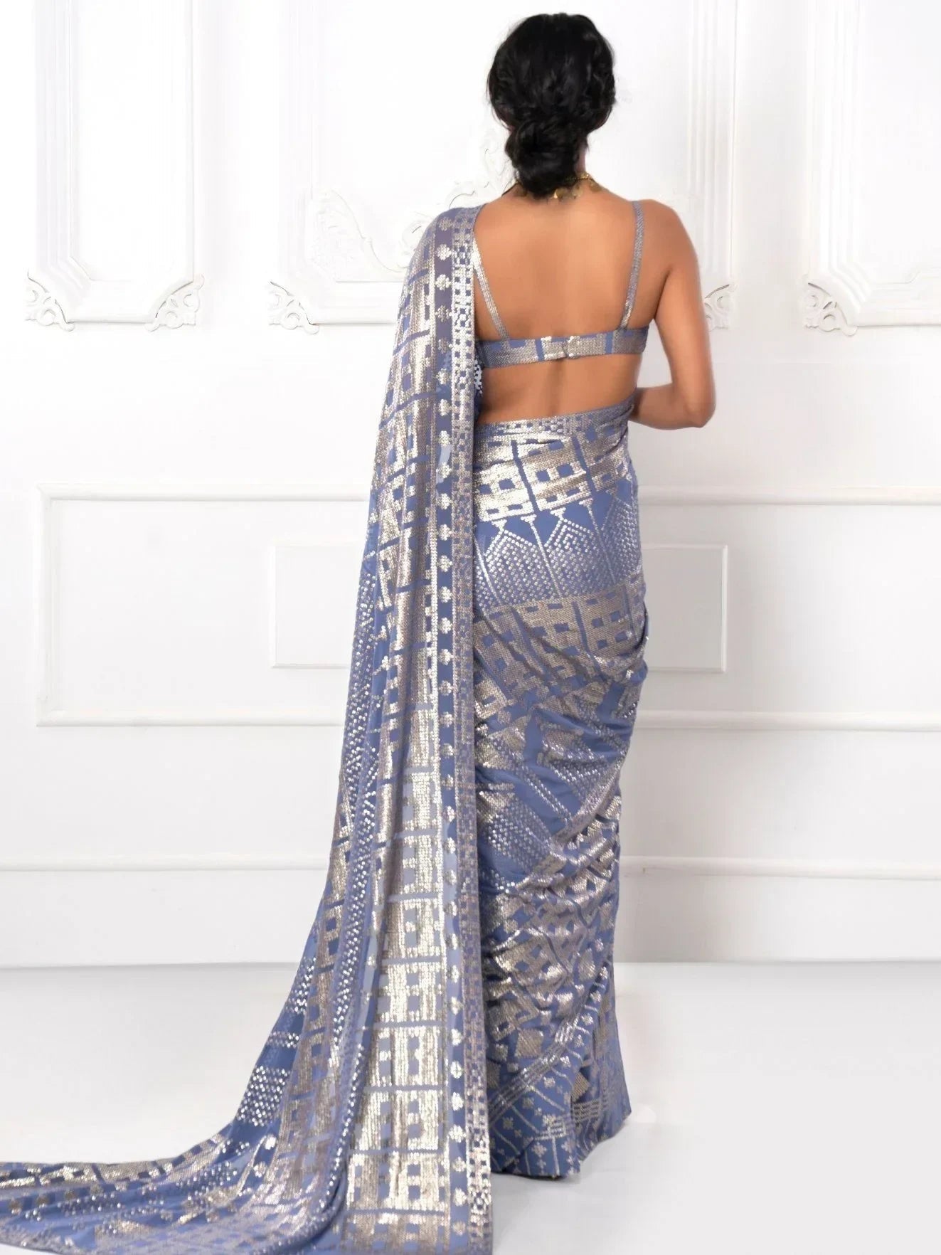 Grey Enchanting Sequins Georgette Event Wear Saree With Blouse