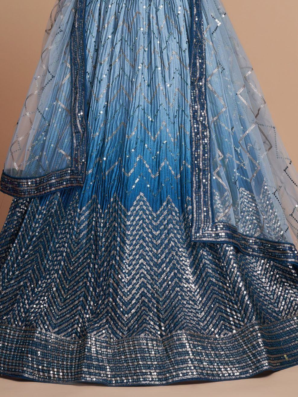 Adorable Blue Sequins Chinon Sangeet Wear Lehenga Choli With Dupatta