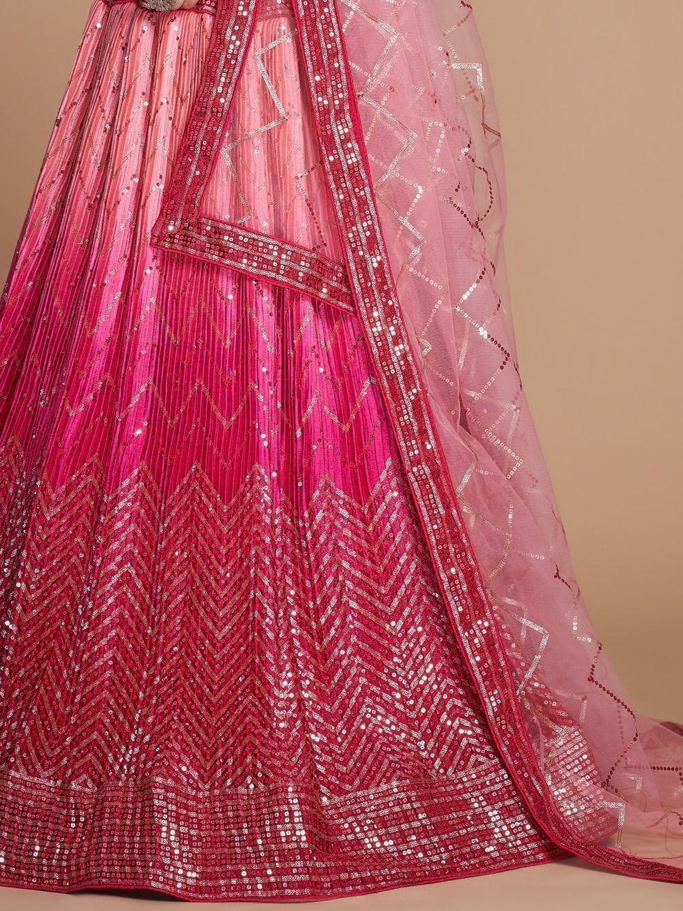 Gorgeous Pink Sequins Chinon Bridesmaid Lehenga Choli With Dupatta