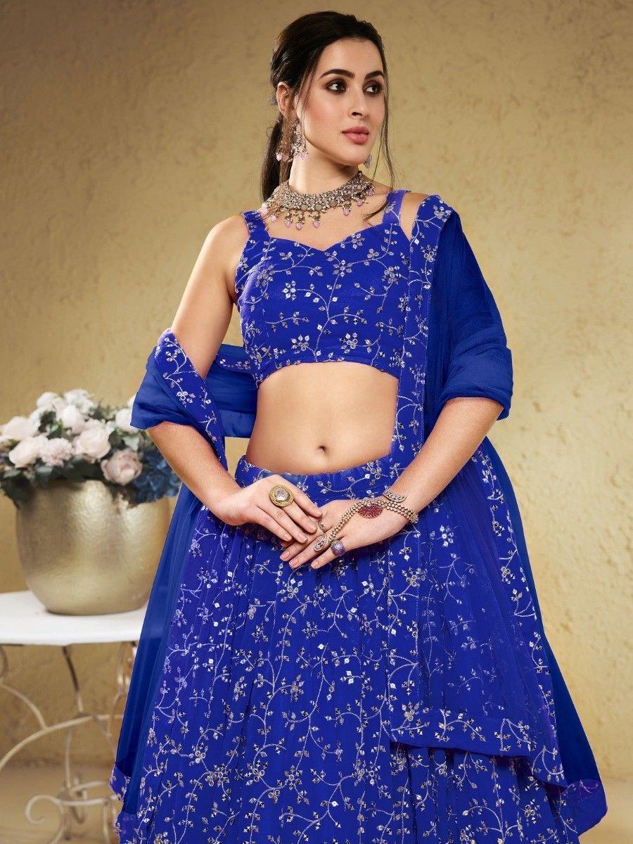 Blue Wonderful Embroidered Georgette Designer Lehenga Choli