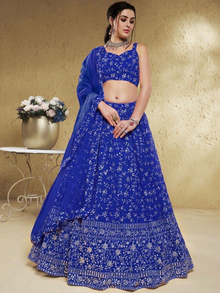 Blue Wonderful Embroidered Georgette Designer Lehenga Choli
