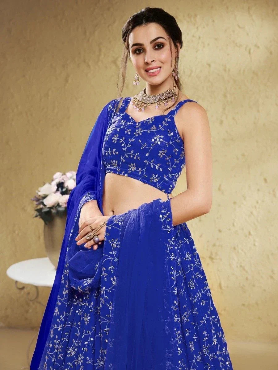 Blue Wonderful Embroidered Georgette Designer Lehenga Choli