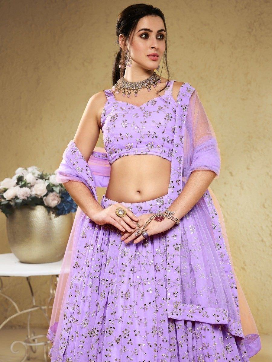 Lavender Wonderful Embroidered Georgette Designer Lehenga Choli