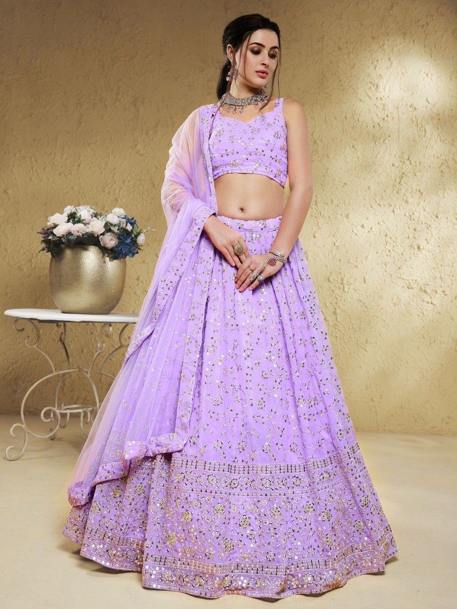 Lavender Wonderful Embroidered Georgette Designer Lehenga Choli