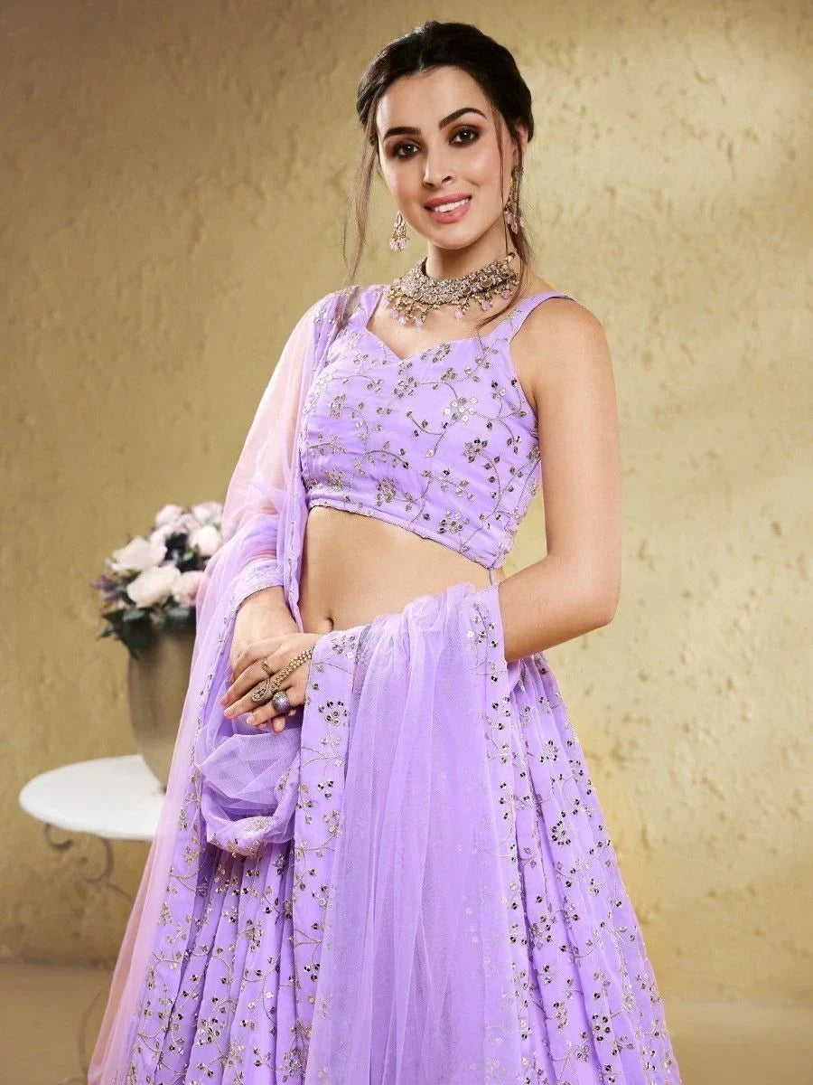 Lavender Wonderful Embroidered Georgette Designer Lehenga Choli