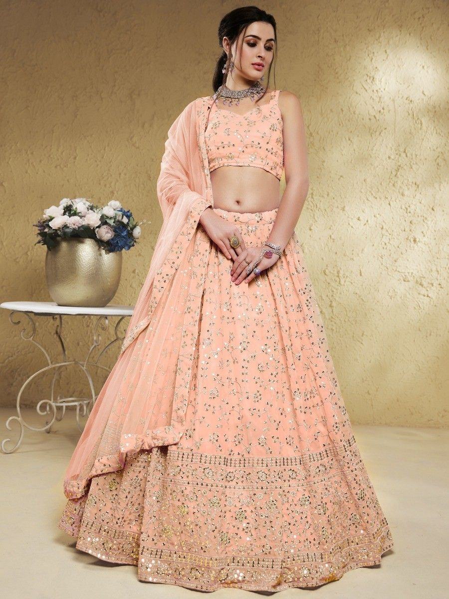 Light Pink Wonderful Embroidered Georgette Designer Lehenga Choli