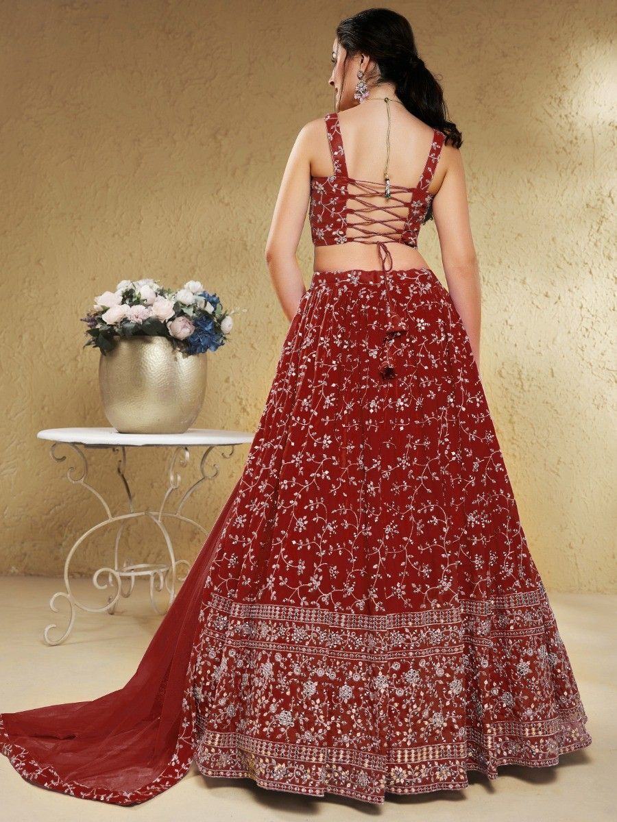 Red Wonderful Embroidered Georgette Designer Lehenga Choli