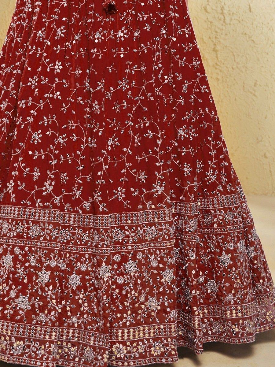 Red Wonderful Embroidered Georgette Designer Lehenga Choli