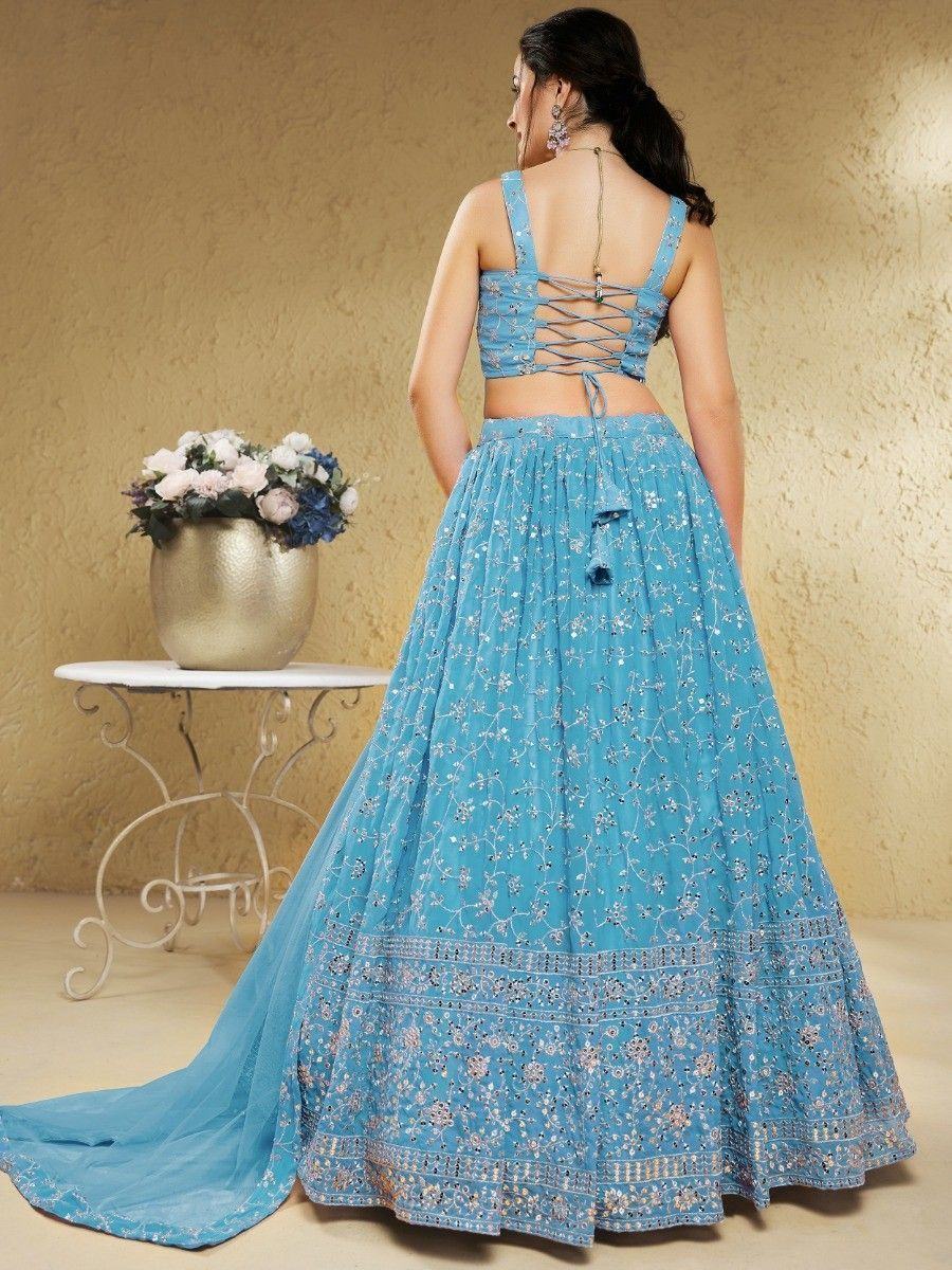 Sky Blue Wonderful Embroidered Georgette Designer Lehenga Choli