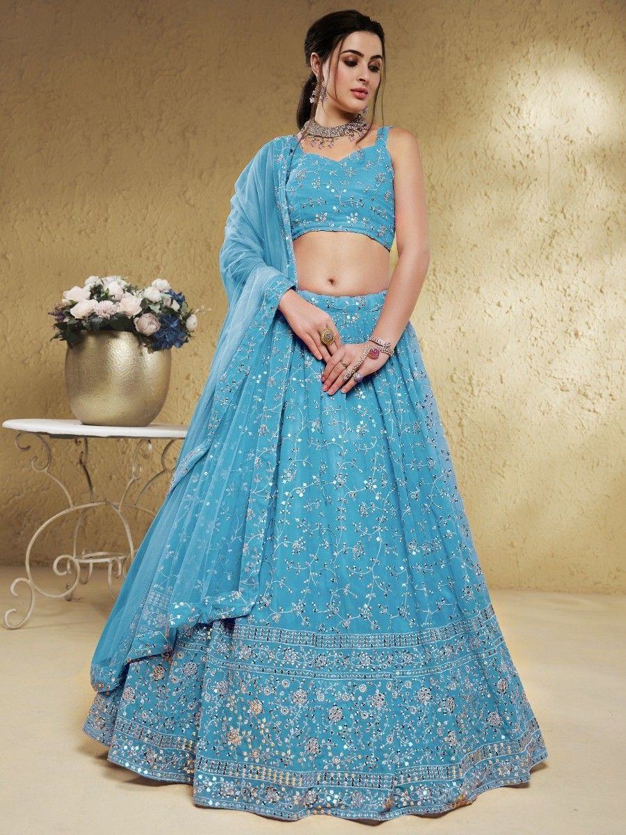 Sky Blue Wonderful Embroidered Georgette Designer Lehenga Choli