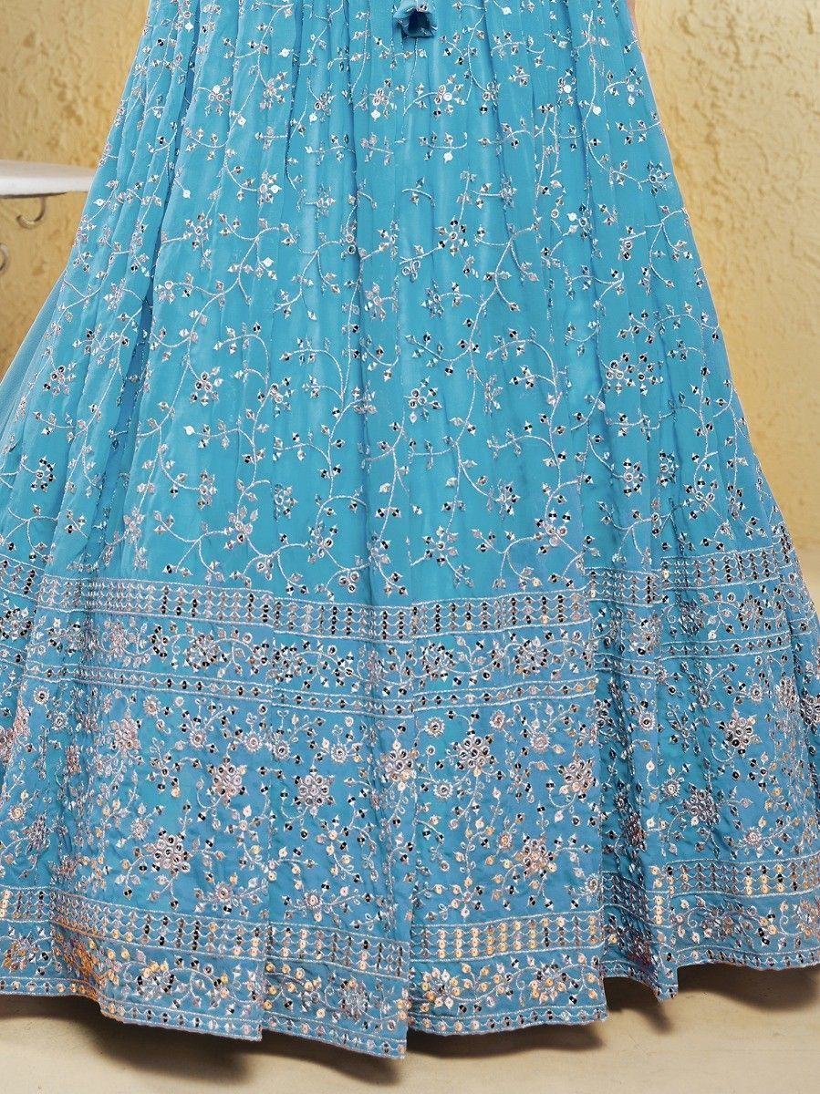 Sky Blue Wonderful Embroidered Georgette Designer Lehenga Choli