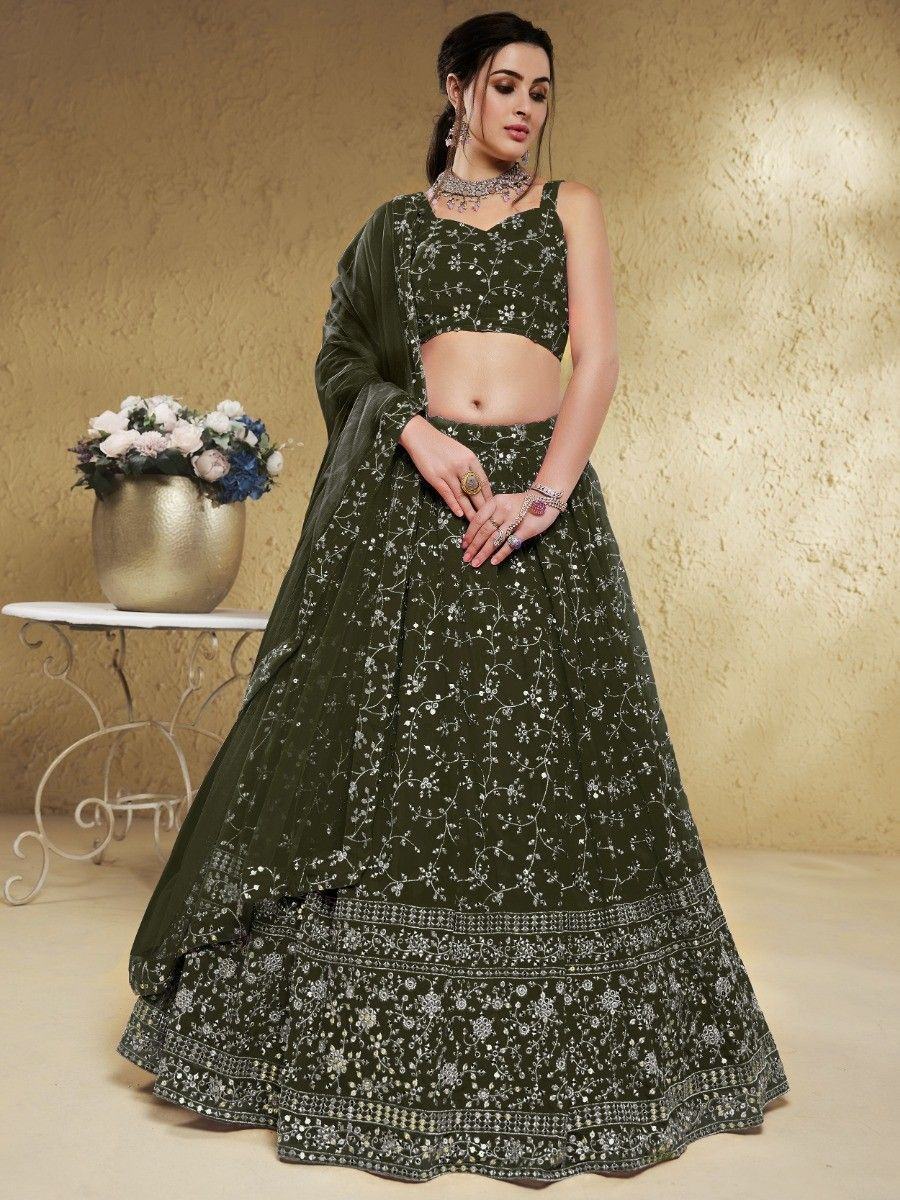 Green Wonderful Embroidered Georgette Designer Lehenga Choli