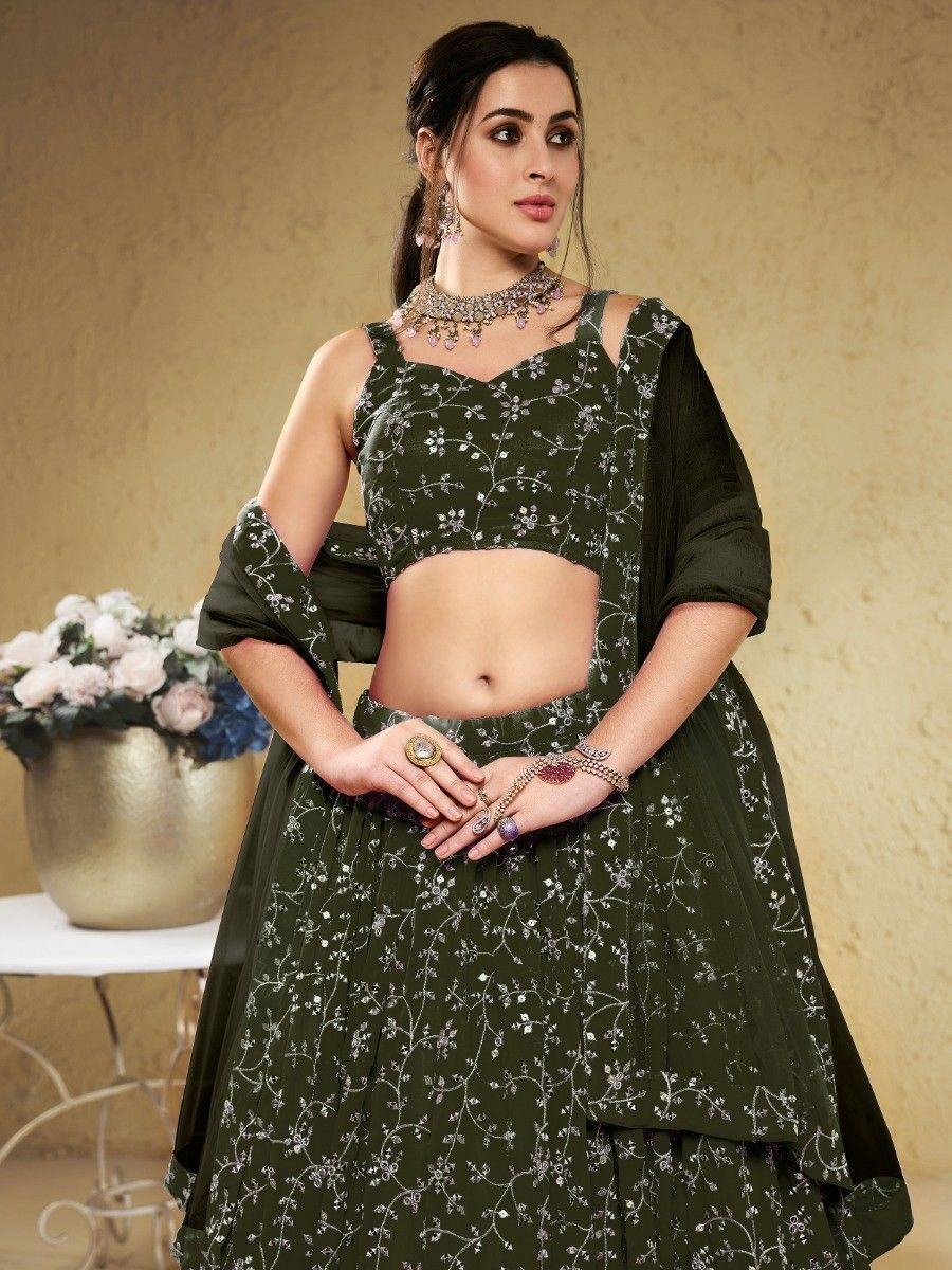 Green Wonderful Embroidered Georgette Designer Lehenga Choli