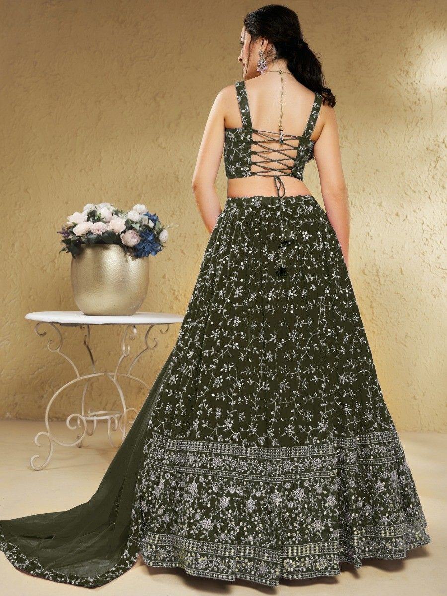 Green Wonderful Embroidered Georgette Designer Lehenga Choli
