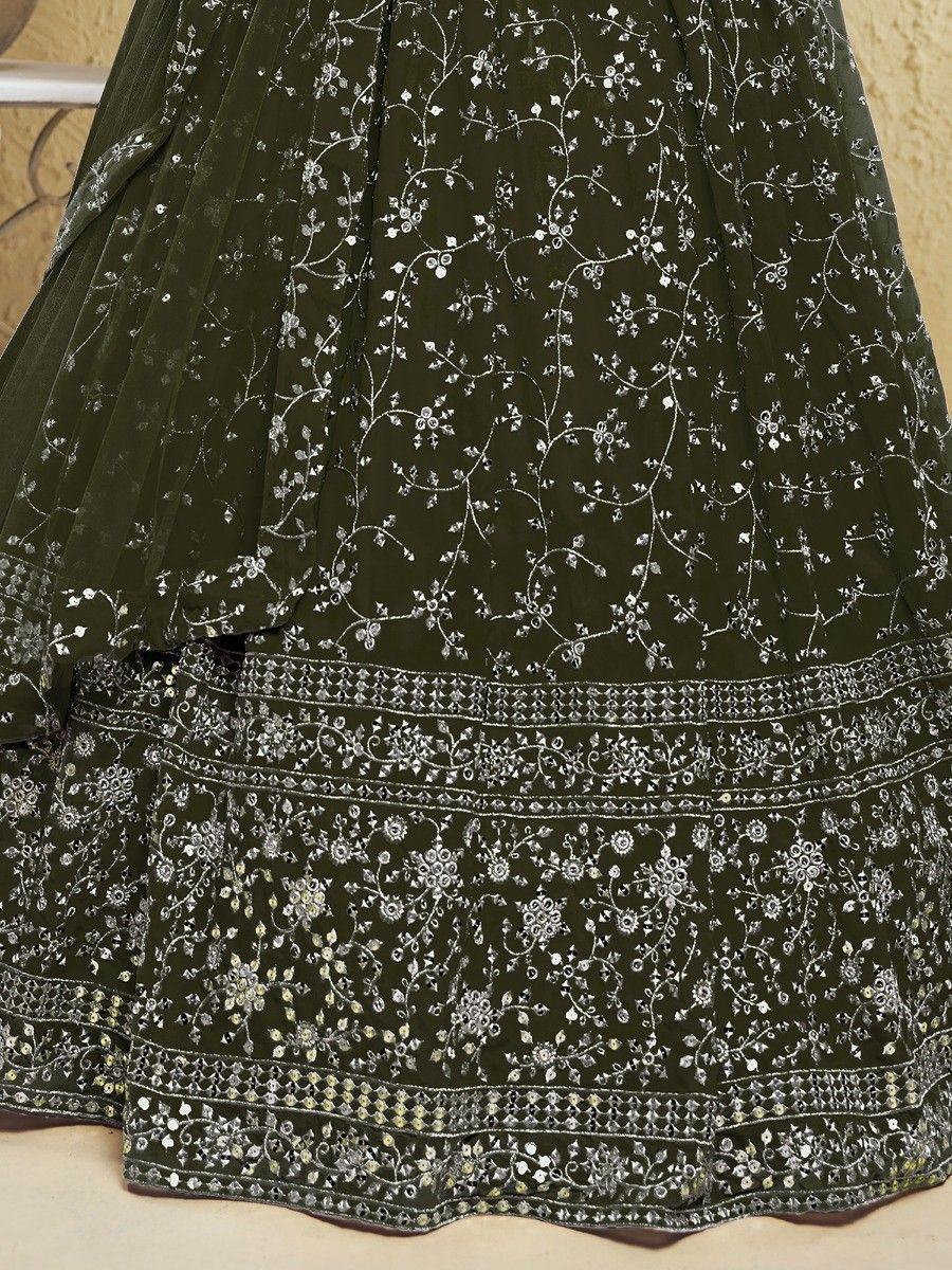 Green Wonderful Embroidered Georgette Designer Lehenga Choli