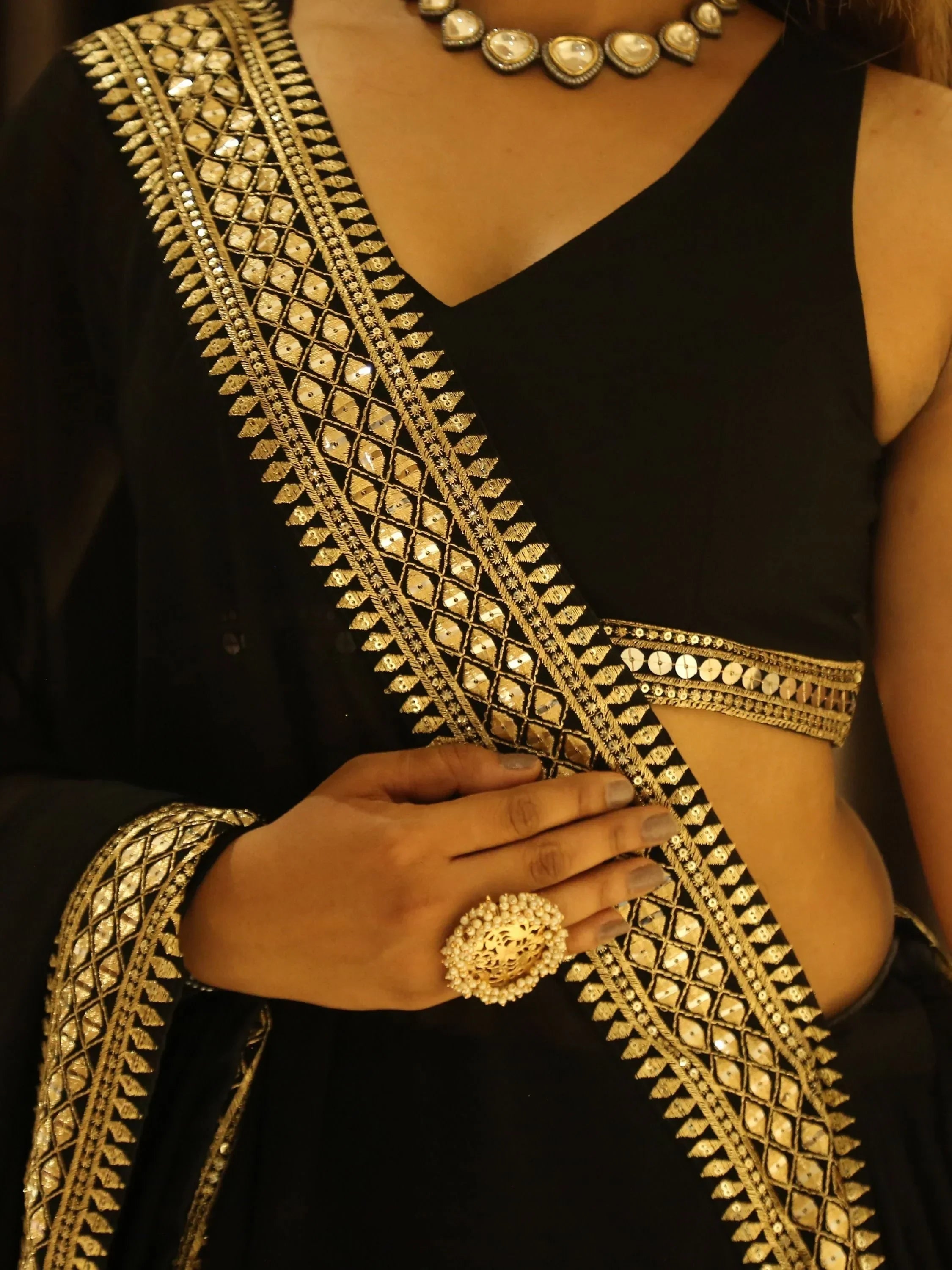 Pretty Black Heavy Lace Work Georgette Reception Wear Lehenga Choli