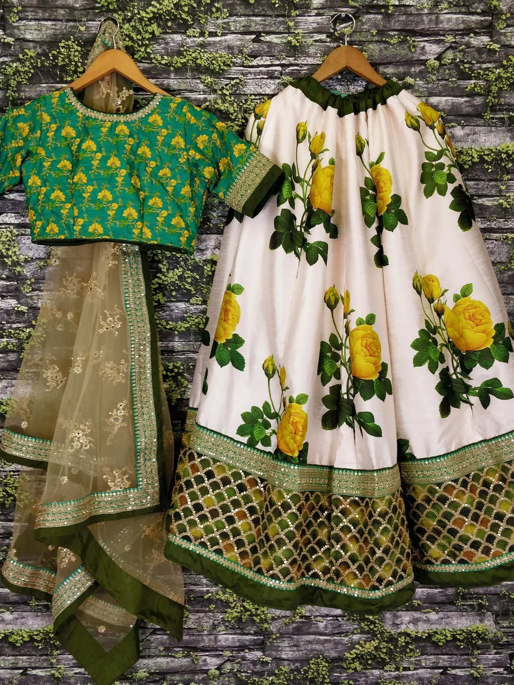 Off White Coloured & Embroidered Semi-Stitched Myntra Lehenga & Unstitched Blouse with Dupatta