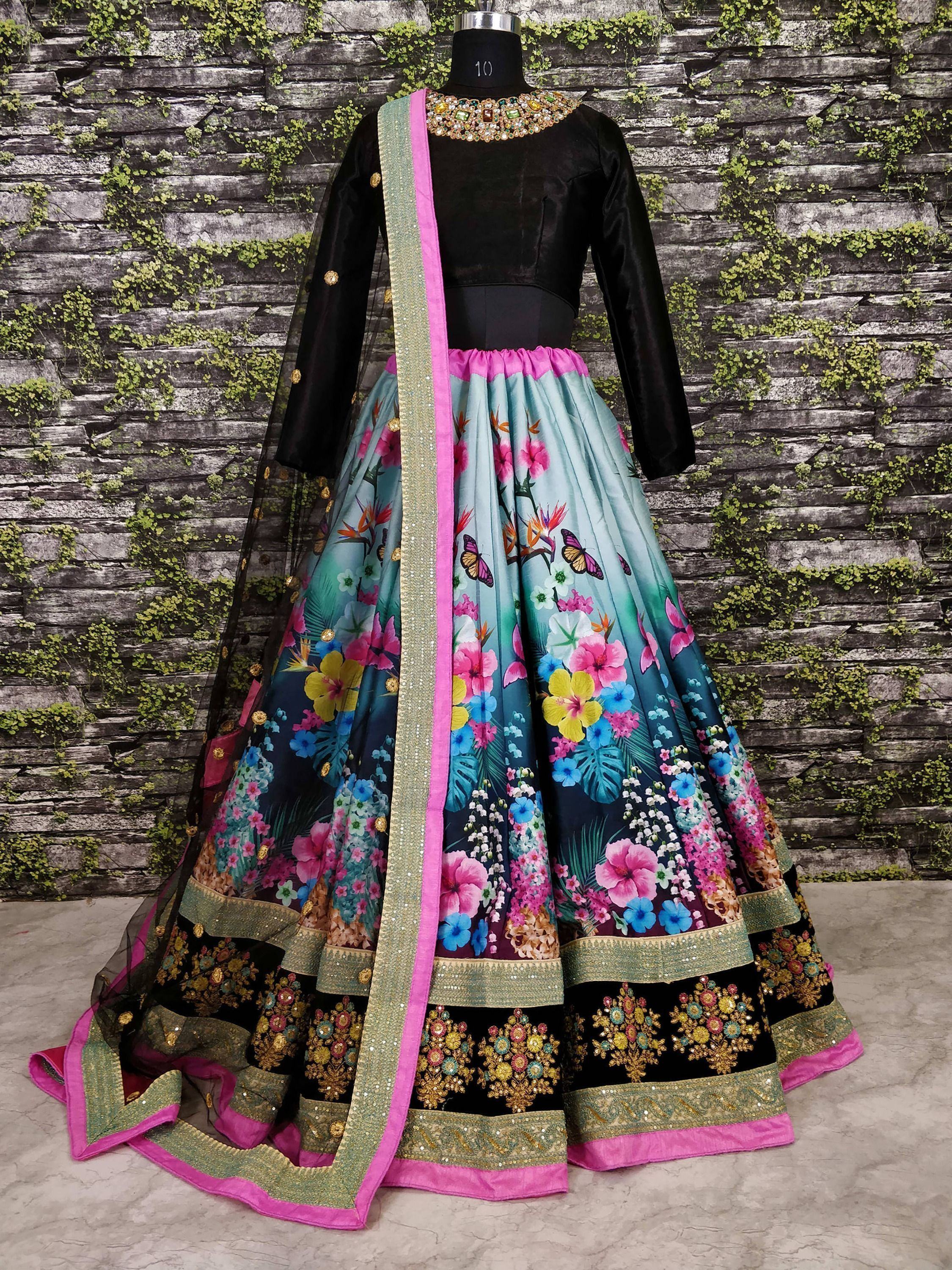 Olive & Solid Semi-Stitched Myntra Lehenga & Unstitched Blouse with Dupatta